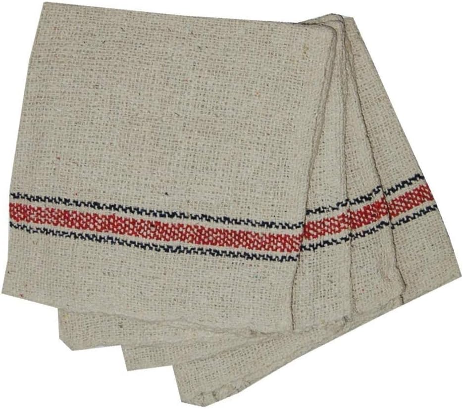 UNDERLOOP Loop Power Wet and Dry Floor Cleaning Cloth/Pocha for Mopping Cloth for Kitchen, car and Bike etc Mop Cleaning (Off-White,red Stripe) - Pack of 6 (22x22inc)