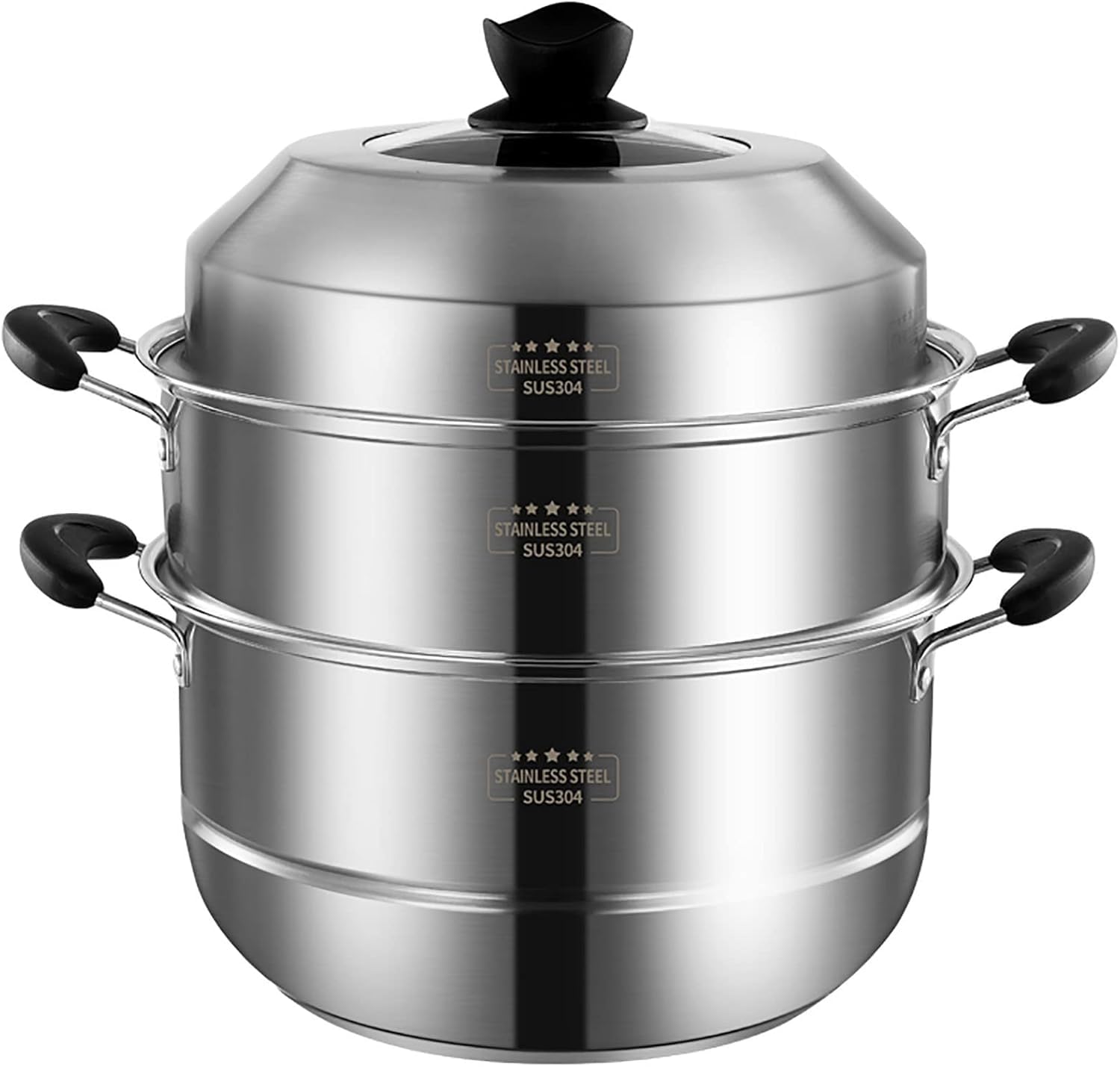 JFGCTYHXY Stainless steel steamer, Thickened 304 stainless steel pot 3-layer composite bottom steamed seafood stewed chicken soup(32cm)