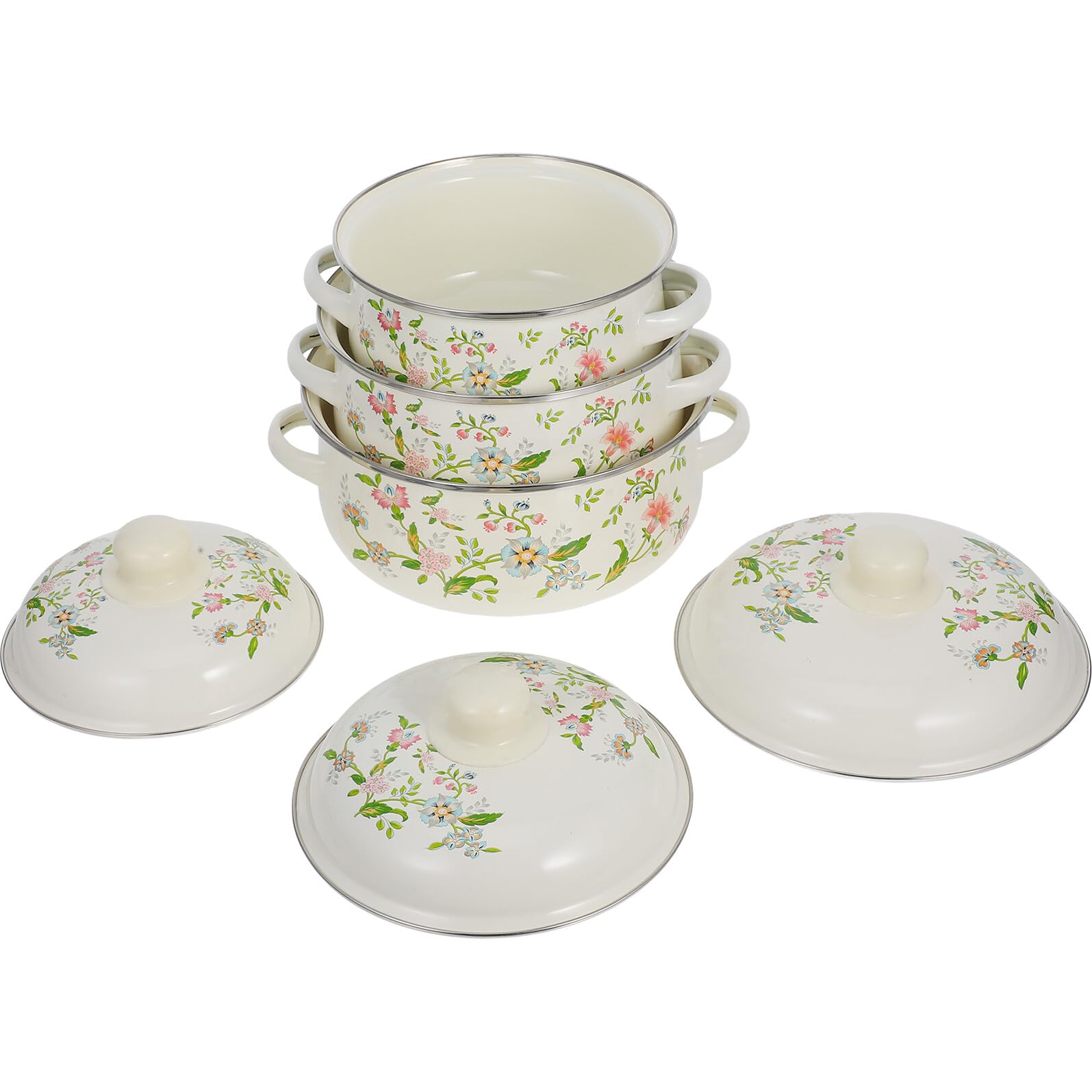 Casseroles Émaillées Beige avec Double Poignée Intégrée Style Rétro Unique