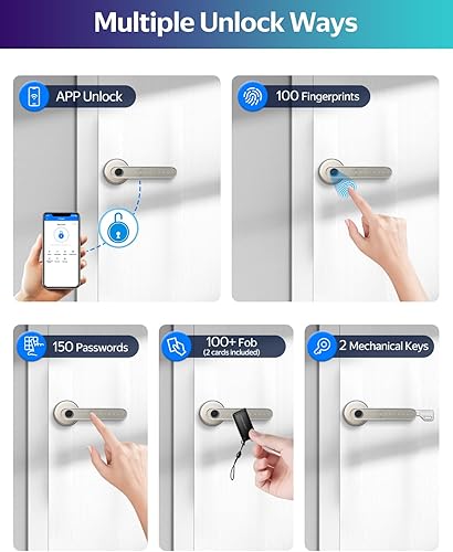Miniatura 3 de Nuevo Cerradura inteligente Cerradura de puerta de huella digital TTLock Cerradura de puerta inteligente plateada Cerradura de puerta de entrada sin