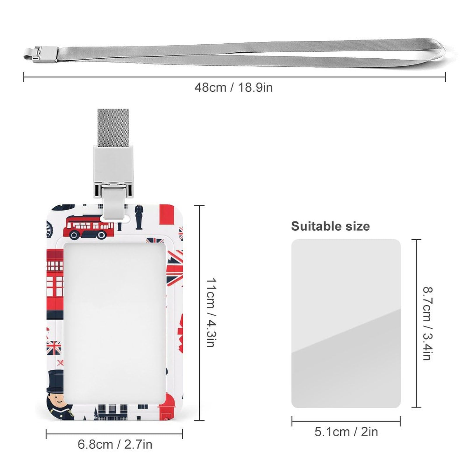 England Symbols Print ID Badge Holder with Lanyard Vertical ID Card Holder for Travel Office Work