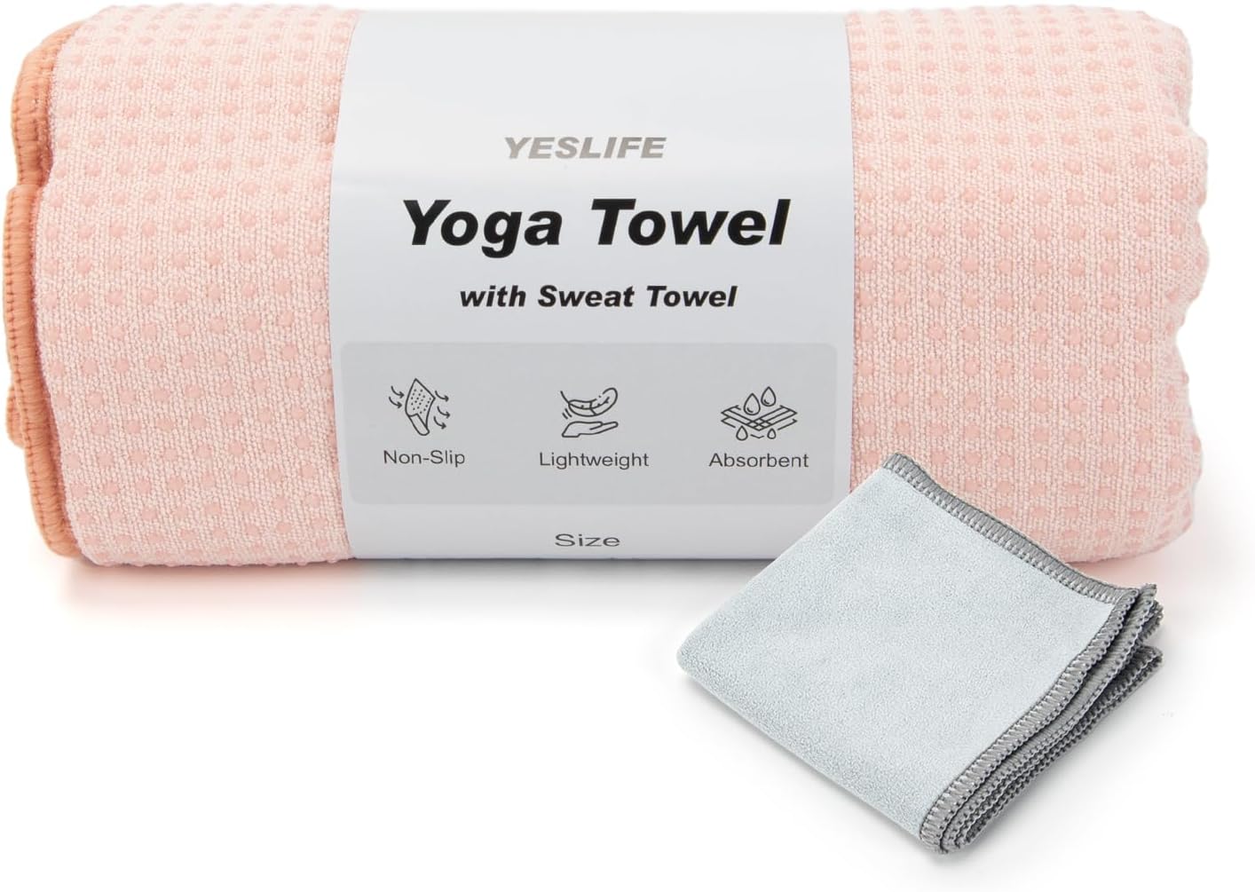 YESLIFE Non-Slip Hot Yoga Towel with One Sweat Towel, Microfiber Sweat Absorbent Yoga Mat Towel with Grip Dot, Pilates Mat, 72″ x 24″, Pink