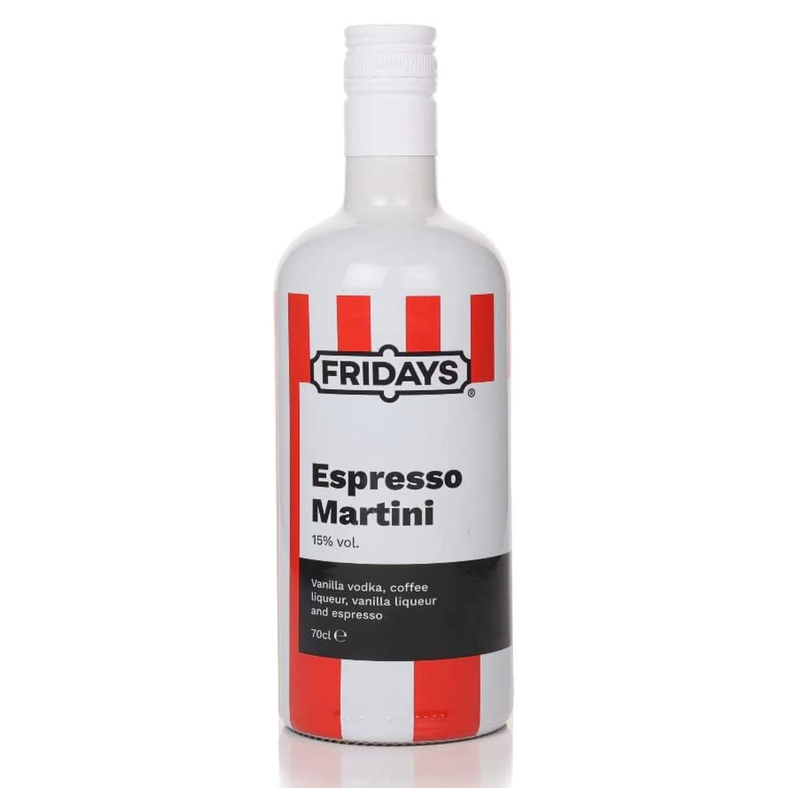 Fridays Espresso Martini Pre-Mixed Cocktail - Ready To Drink Cocktail With Vanilla Vodka & Coffee Liqueur - 70cl 15% ABV Espresso Martini Mix - Perfect Party Drink For All Occasions