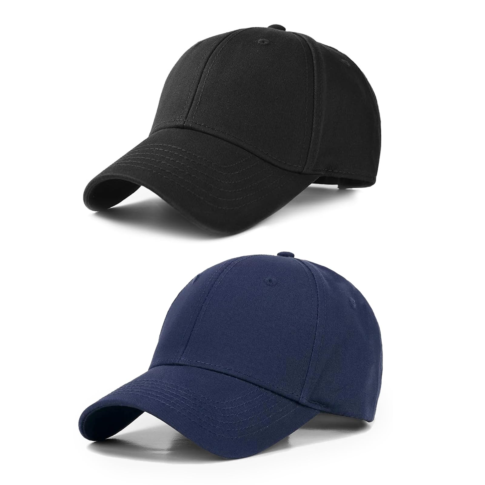 2 Pcs Casquette de Baseball, Coton Anti-Soleil Baseball Cap, Homme Femme été Unisexe Réglable Classic Casquettes Sport Extérieur Sunhat, Chapeau pour Les Activités de Plein air (Bleu, Noir)