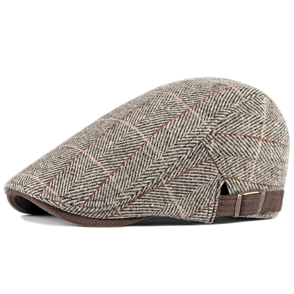 QianuerNewsboy Hats for Men Flat Cap Adjustable Tweed Ivy Gatsby Cabbie Hat