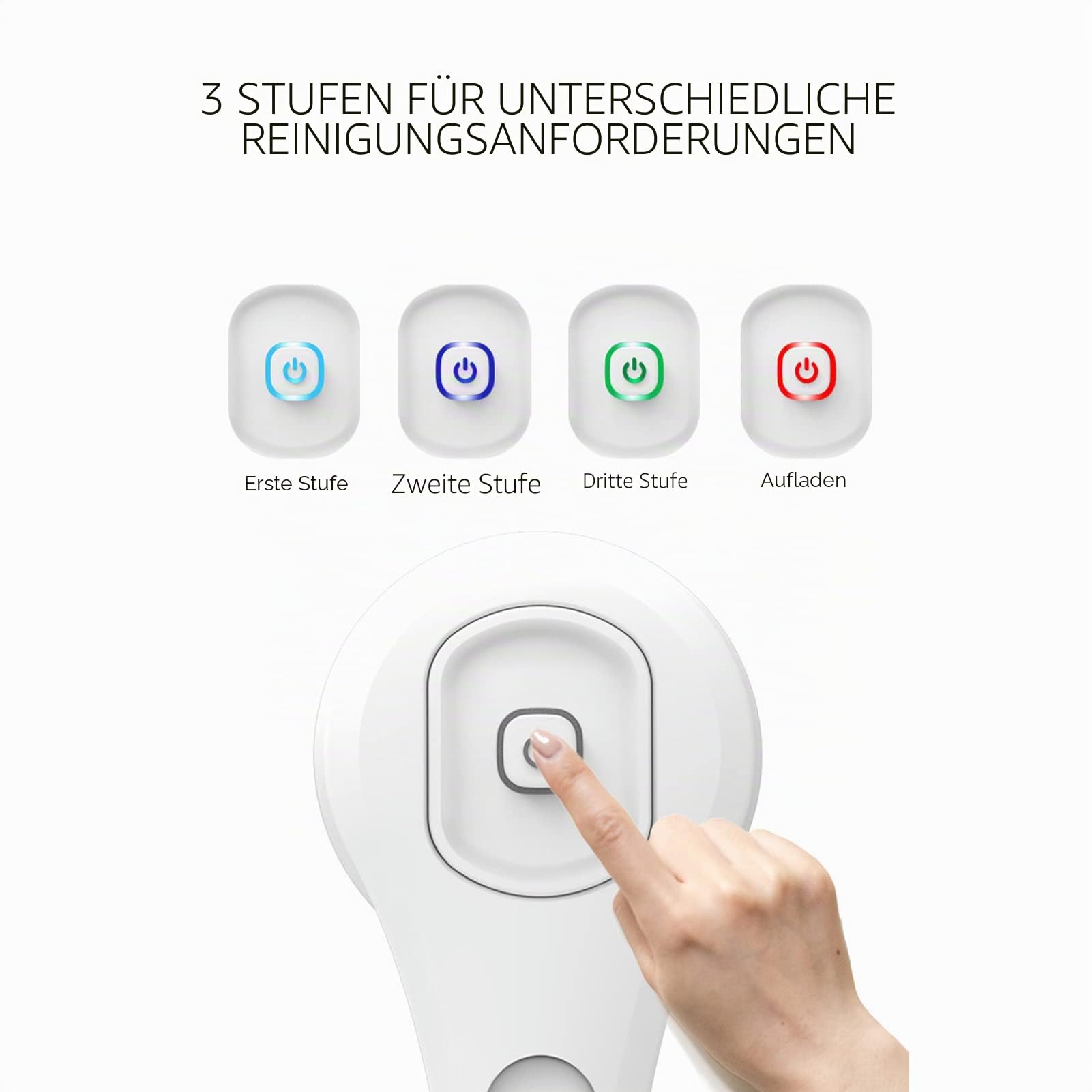 Elektrische Körperbürste - Langen Griff, 6x rotierende Peel-Heads, wasserdicht, tiefe Reinigung, 3-Gänge Massage, Duschbads-Reiniger