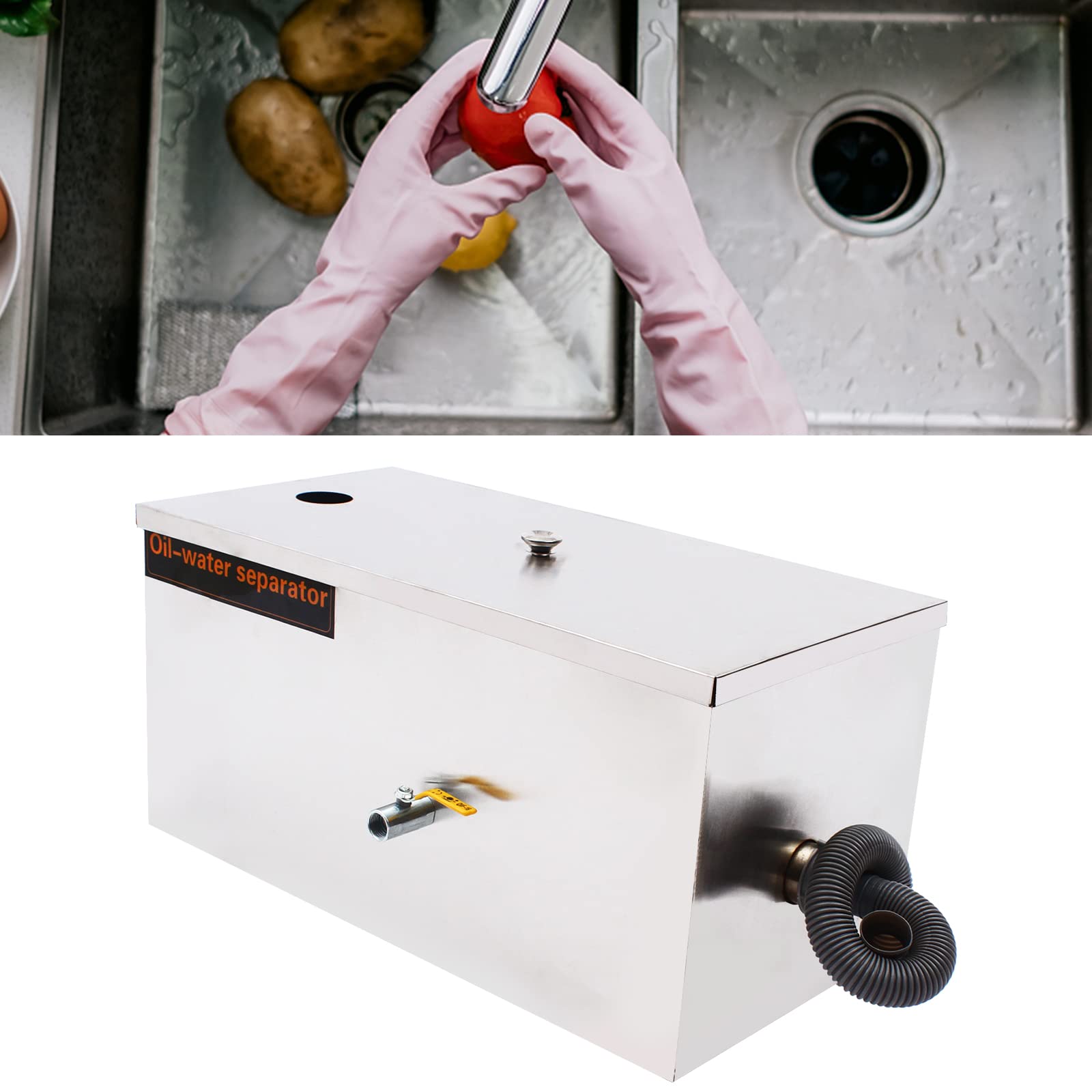 Commercial Grease Interceptor, 60 x 30 x 30 cm, trampa de acero inoxidable, separador de aceite y agua para restaurante, cafetería, Kanteen