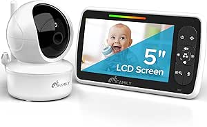 iFamily Baby Monitor - Large 5" Screen with 30Hrs Battery Life - Remote Pan-Tilt-Zoom;No WiFi, Two-Way Audio, Night Vision, Temperature, Lullabies, 960ft Long Range Baby Monitor with Camera and Audio asin的图片