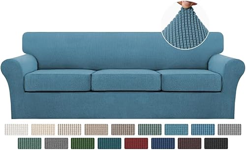 Miniatura 73 de Turquoize Fundas de sofá de 4 piezas para sofá de 3 cojines, funda de sofá suave para perros, fundas de sofá lavables con 3 fundas de cojín Biscotti