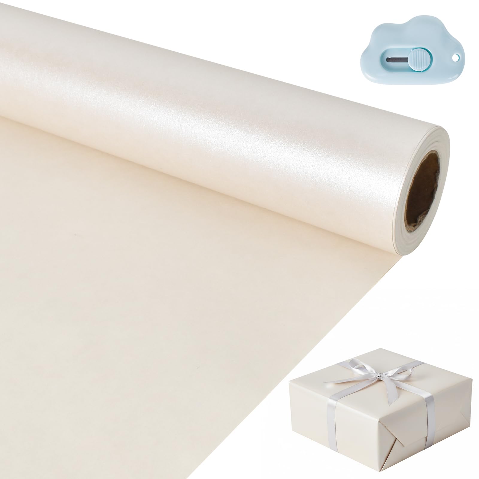 Geschenkpapi Weiss,Geschenkpapi Roll Geburtstag,Mit Minimesser,Geschenkpapier Matt,Für Hochzeit, Geburtstag, Glückwünsche,Weihnachten, Kunsthandwerk, 43cm X 10m Pro Rolle