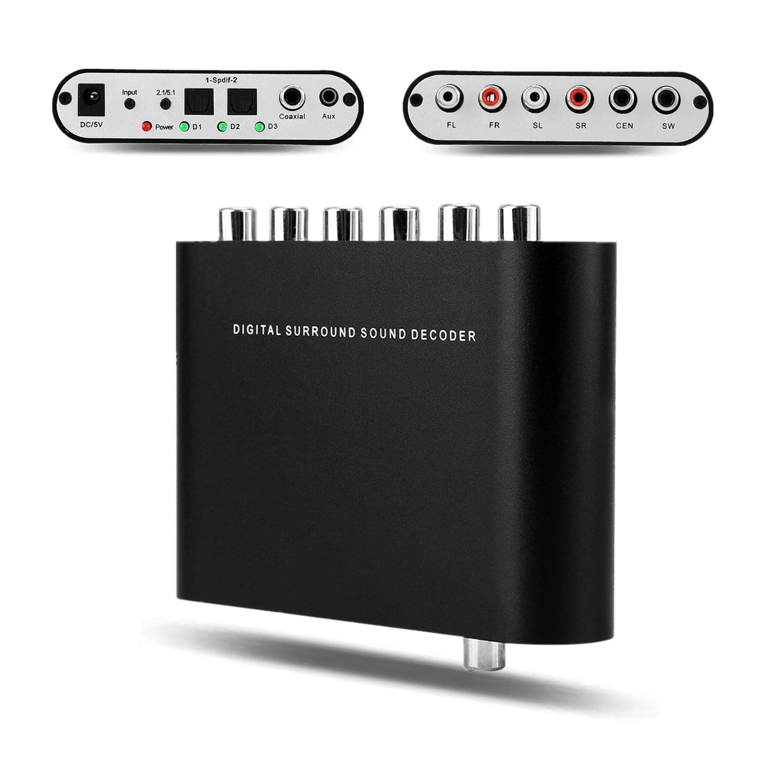 DooBuy 5.1 Channel HD Audio Rush, Digital Sound Decoder Converter, Optical SPDIF Coaxial Dolby AC3 DTS Stereo(R/L) to 5.1CH Analog Audio (Black)