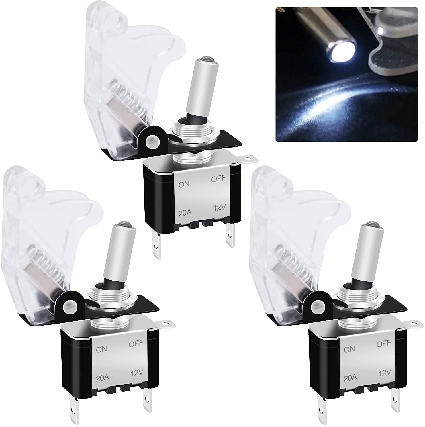 Interrupteur à Bascule 12V Taiss - Lot De 3 Avec LED | Étanche | Pour Bateau, Auto, Camion | 20A SPST