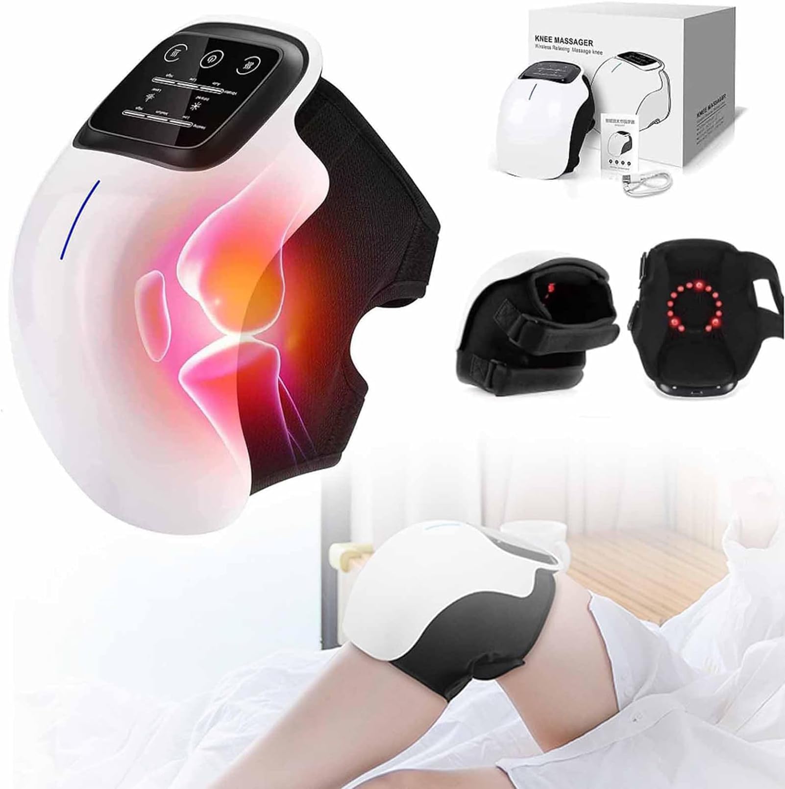 Masajeador de Rodilla, Masajeador de Rodilla inalámbrico, Fisioterapia por vibración calentada por Infrarrojos para masajeador de Artritis y Calentador de articulaciones Masajeador de Rodilla