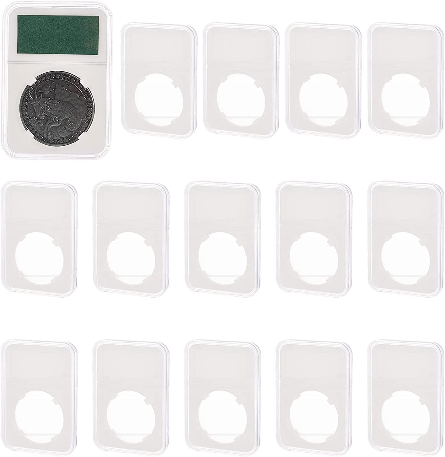 TERRIFI 40mm Coin Slab Display Holder, Storage Case for Dollar, Clear Acrylic Cases for Coin Organize and Collection, Four-Point Fixation Coin Slab Capsules Protector 15 PCS