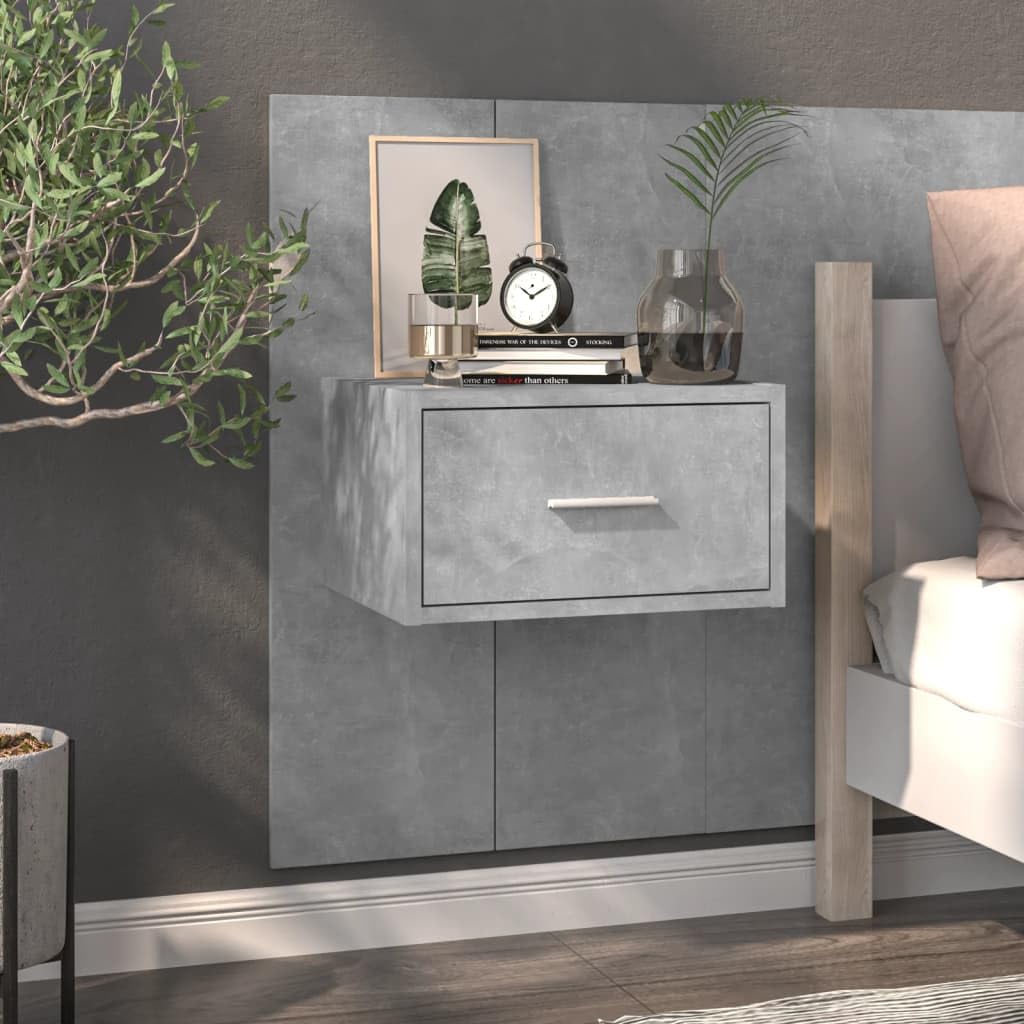 YUANCHUTOP Set of 2 Floating Bedside Table with Background, Bedside Cabinet Small Modern Floating Nightstand with Drawer, Floating Shelves for Bedroom, Bathroom, Grey+Rustic