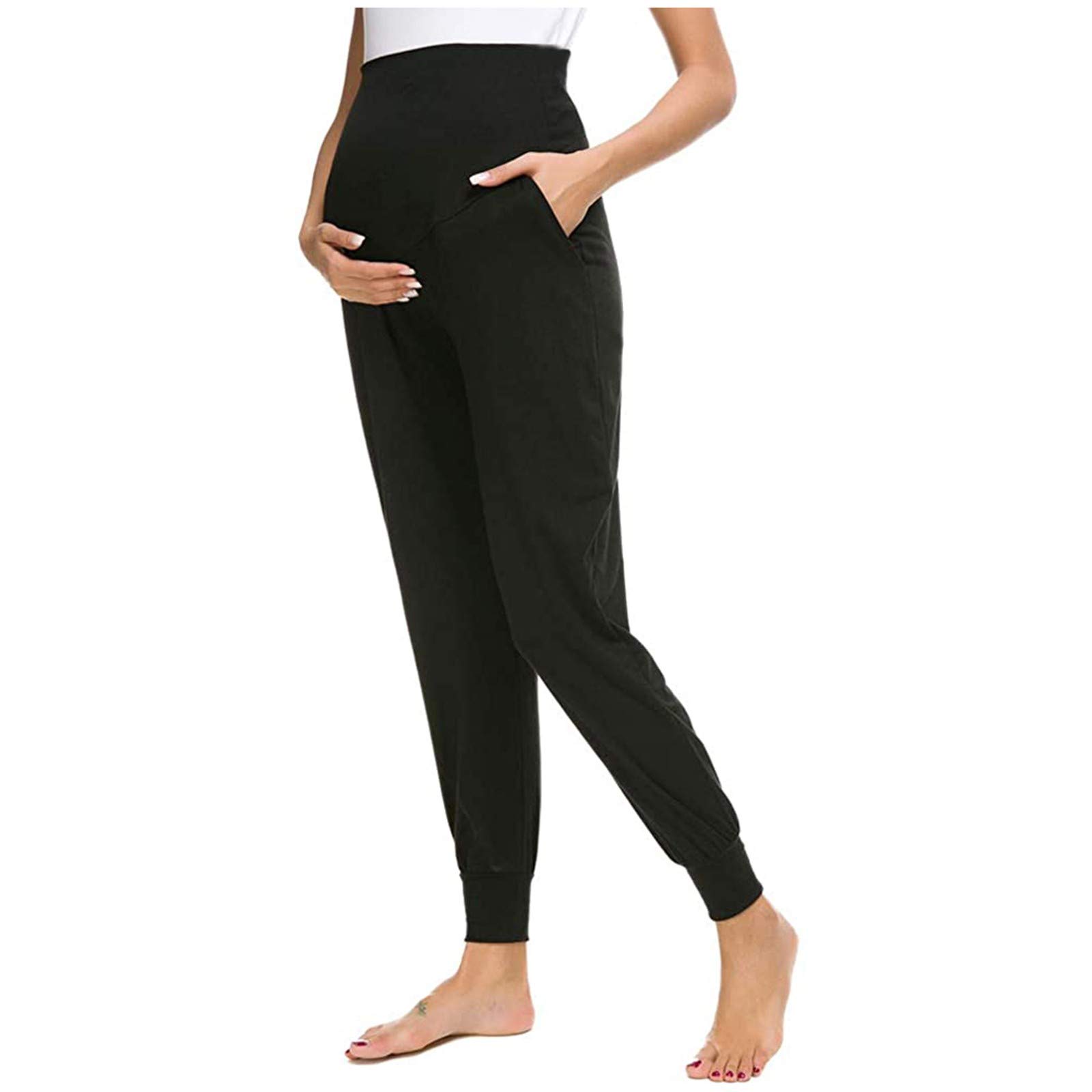 Uillui Womens Maternity Jogger Pants Stretchy Lounge Workout Pants Casual Loose Comfy Pregnancy Cuff Sweatpants with Pockets