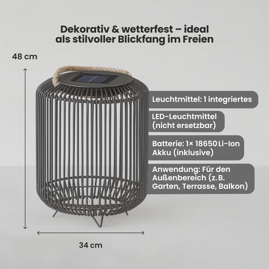 Best Season Solar LED Deko-Korb Sunlight 48cm - Dämmerungssensor