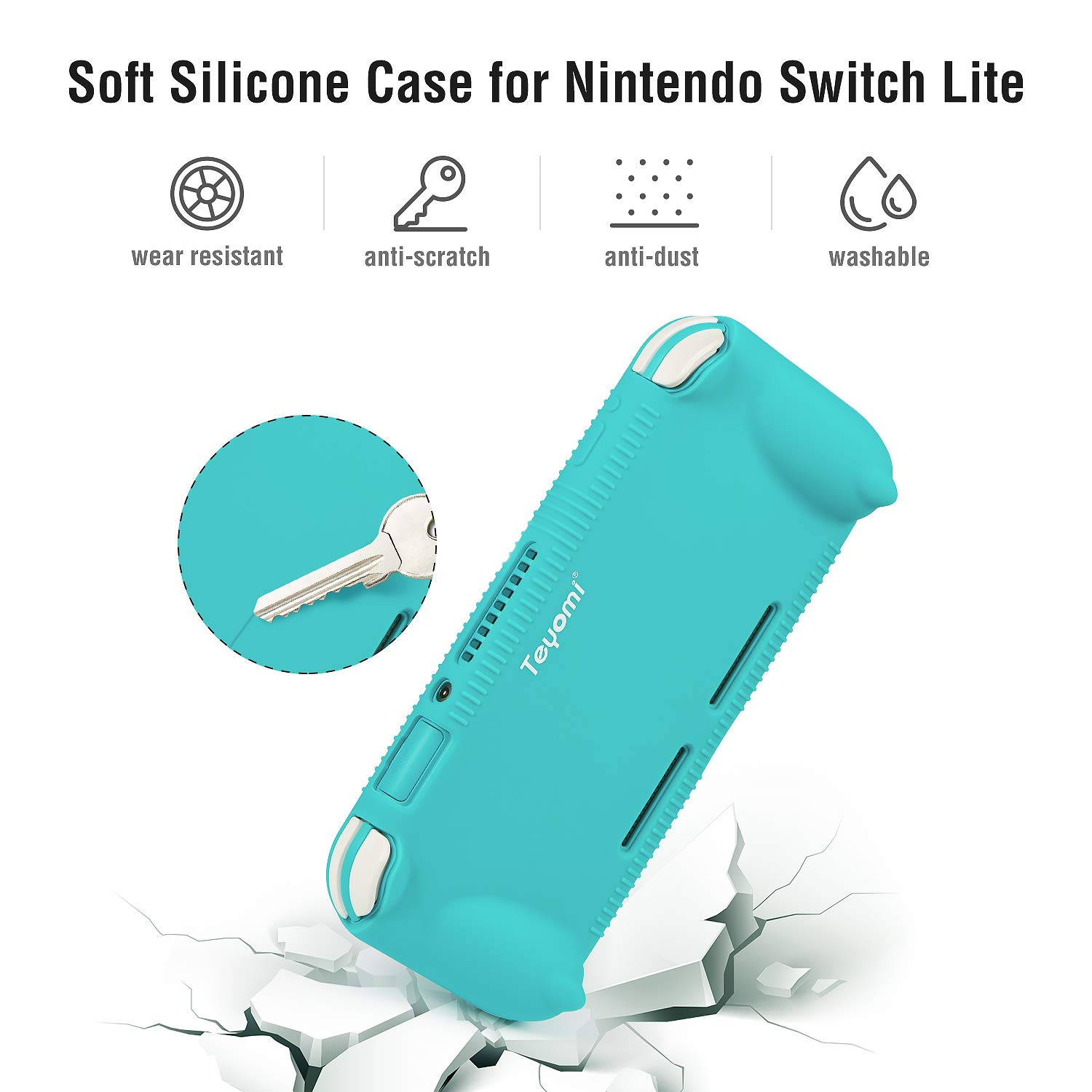 Teyomi - Funda de Silicona para Nintendo Switch Lite con Protector de Pantalla, 4 Piezas Joystick Tapas y Ranuras para Tarjetas, Carcasa con Soporte, diseño Resistente a Golpes y arañazos
