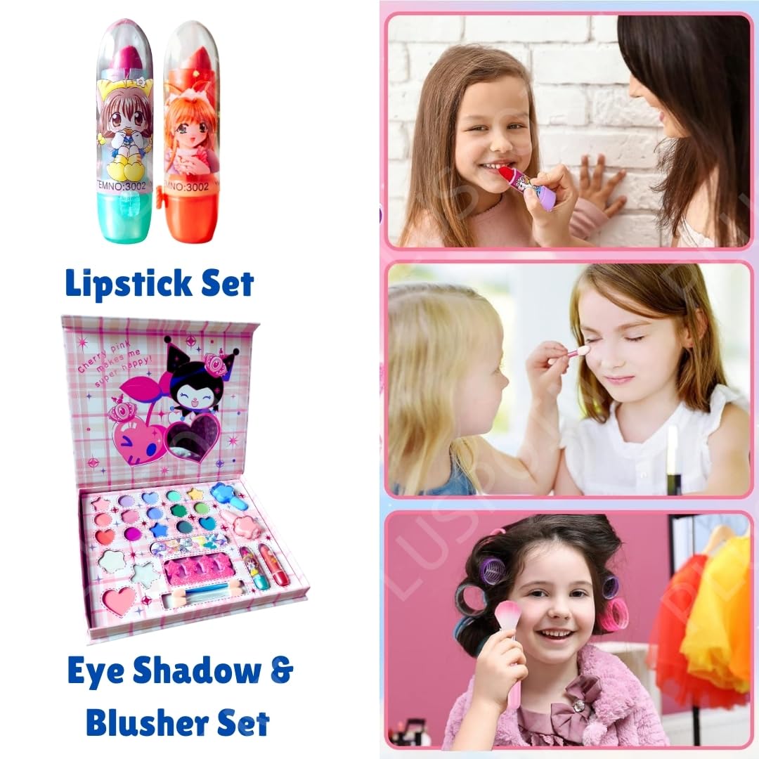 PLUSPOINT Kids Makeup Kit for Girls, Washable Makeup Set for Girls, Make up Set for Kids, Girl Toys Children Play Beauty Kit with Folding Case Birthday Gifts for Girls Age 4 5 6 7 8 Year Old 2