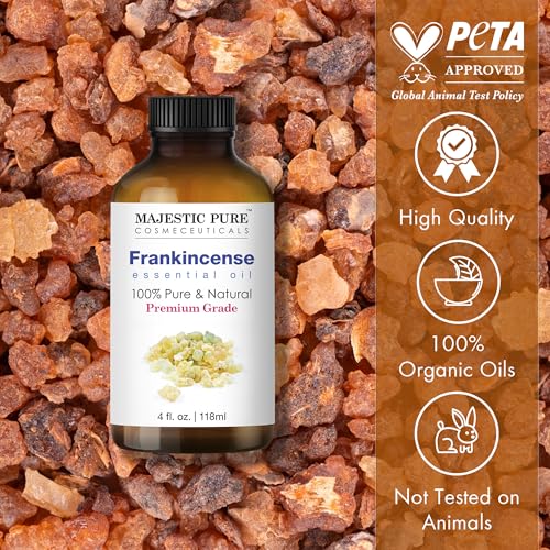 Image of Majestic Pure Frankincense Essential Oil for Diffuser - 4 Fl Oz | 100% Pure and Natural - Essential Oils with Glass Dropper for Aromatherapy, Soap and Candle Making, Massage, Frankincense Oil