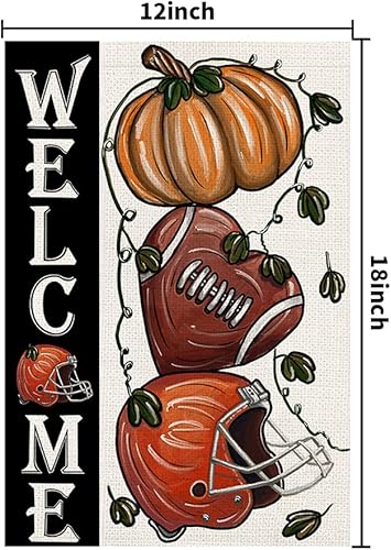 Miniatura 7 de Banderas de jardín de bienvenida de fútbol de otoño de 12 x 18 pulgadas, verticales de doble cara, letrero de calabaza para el día de juego, Día de