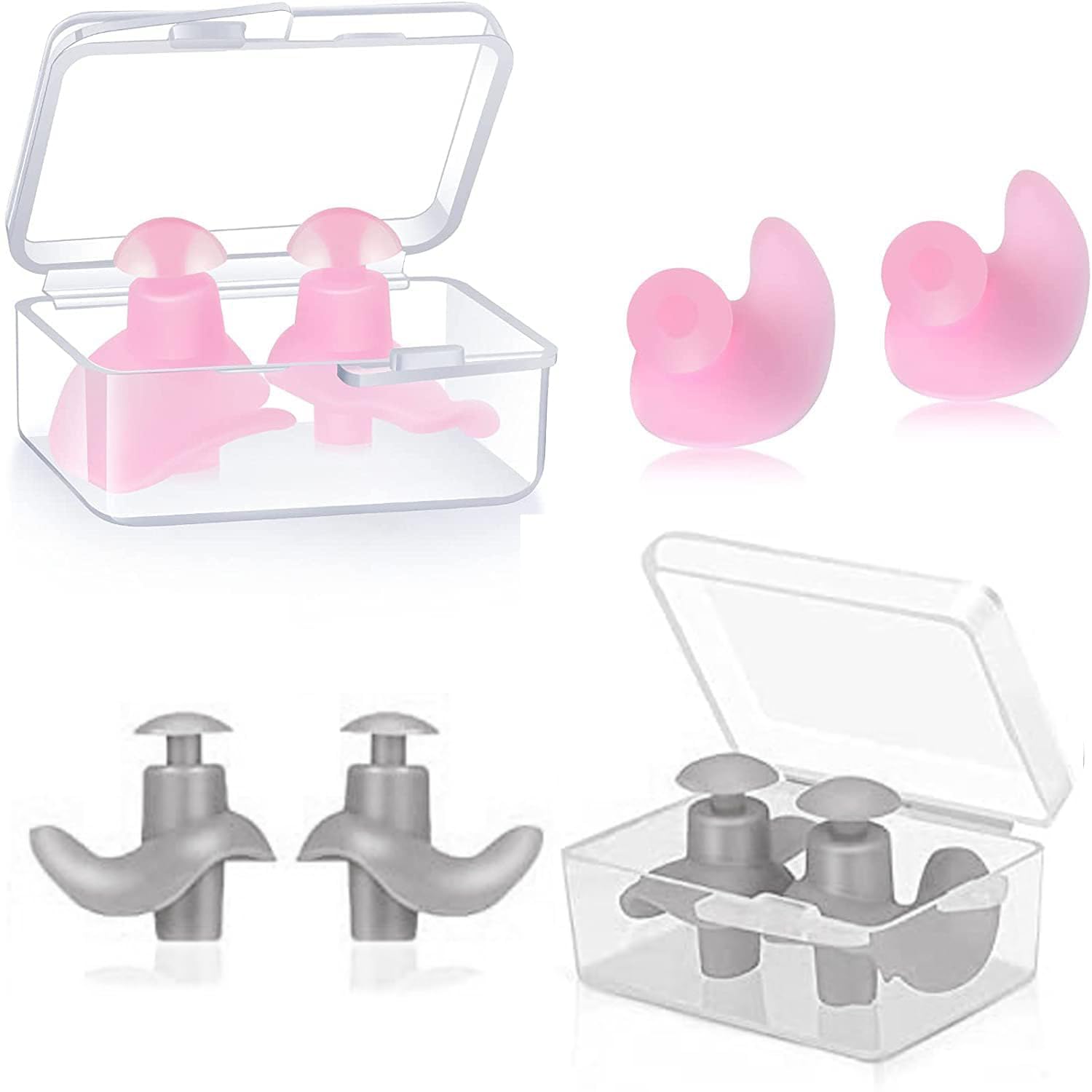 2 Pairs Swimming Earplugs, Waterproof Reusable Silicone Swimming Ear Plugs for Swimming Showering Bathing Surfing Snorkeling and Other Water Sports, Suitable for Kids and Adults (Pink, Grey)-image-12