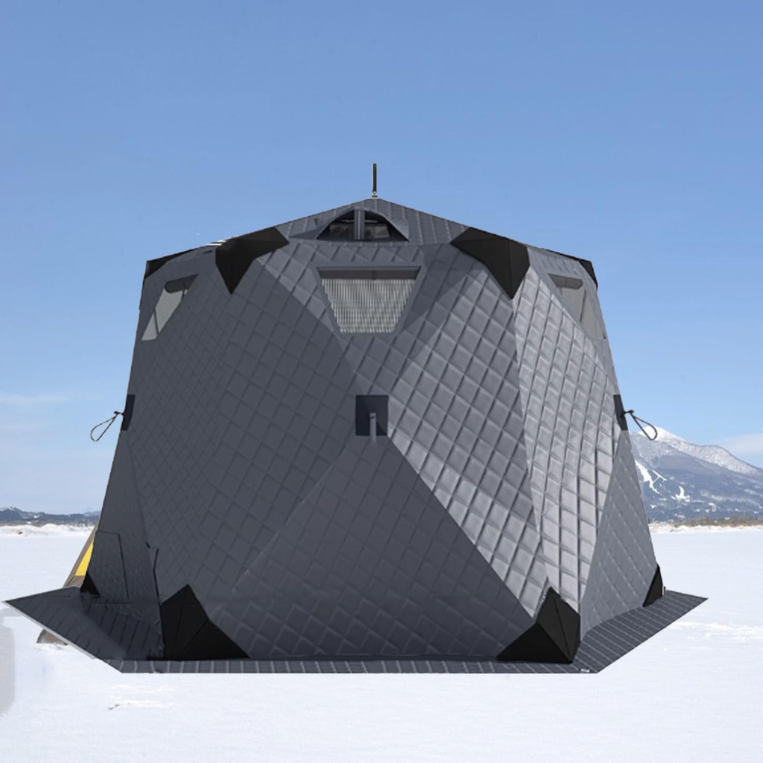 Ice Fishing Shelter,Portable Ice Shanty Shack, 6-10 Person Insulated All-Weather Tent,Easy to Set Up,Ice Anchors & Cushion,for Winter Outdoor Ice Fishing,Camping Groups TTent+FishingMat