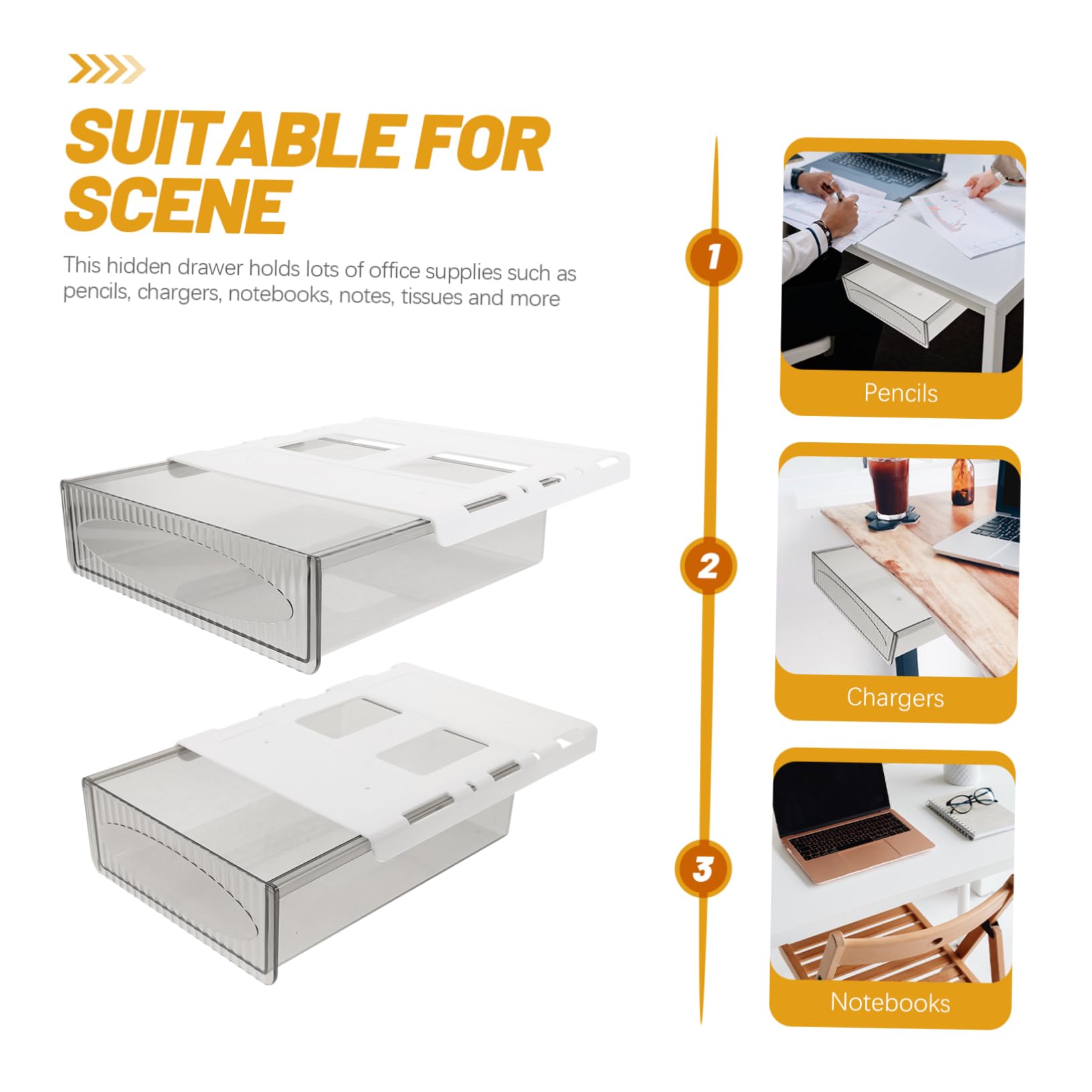 2pezzi Sotto Scrivania in Plastica Organizer da Ufficio Cassetto Nascosto per Contenere Oggetti Design Creativo Resistente e Pratico per Uso Quotidiano