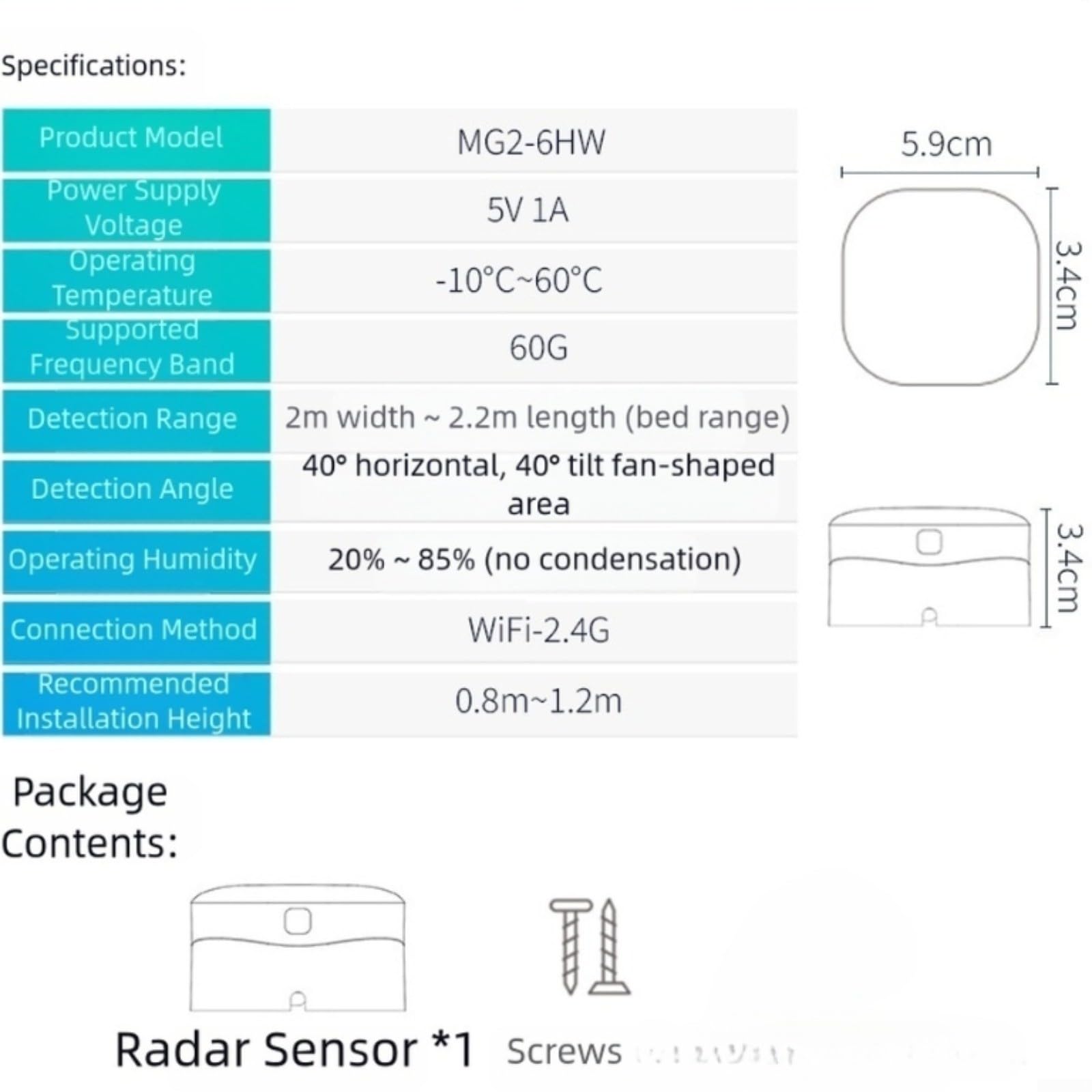 KiraKira Capteur de présence d'onde millimétrique 60 GHz pour application Tuya, détecteur de mouvement WiFi domestique