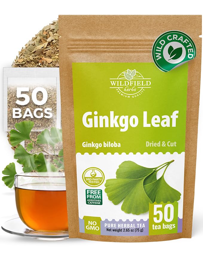 Image of 50 Bags Ginkgo Leaf Herbal Tea (Ginkgo Biloba) - 50 Count 1.5g Bags Dried Ginkgo Leaf Te De Ginkgo