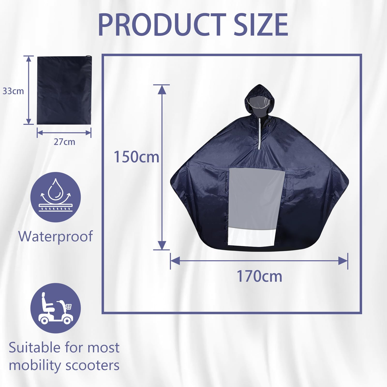 lalago Imperméable à l'eau Cyclisme Capes, Imperméable for Vélo Électrique, Poncho Pluie pour Fauteuil Roulant/Cape, Coupe-Vent à Capuche Cyclisme, Pluie Poncho Vélo