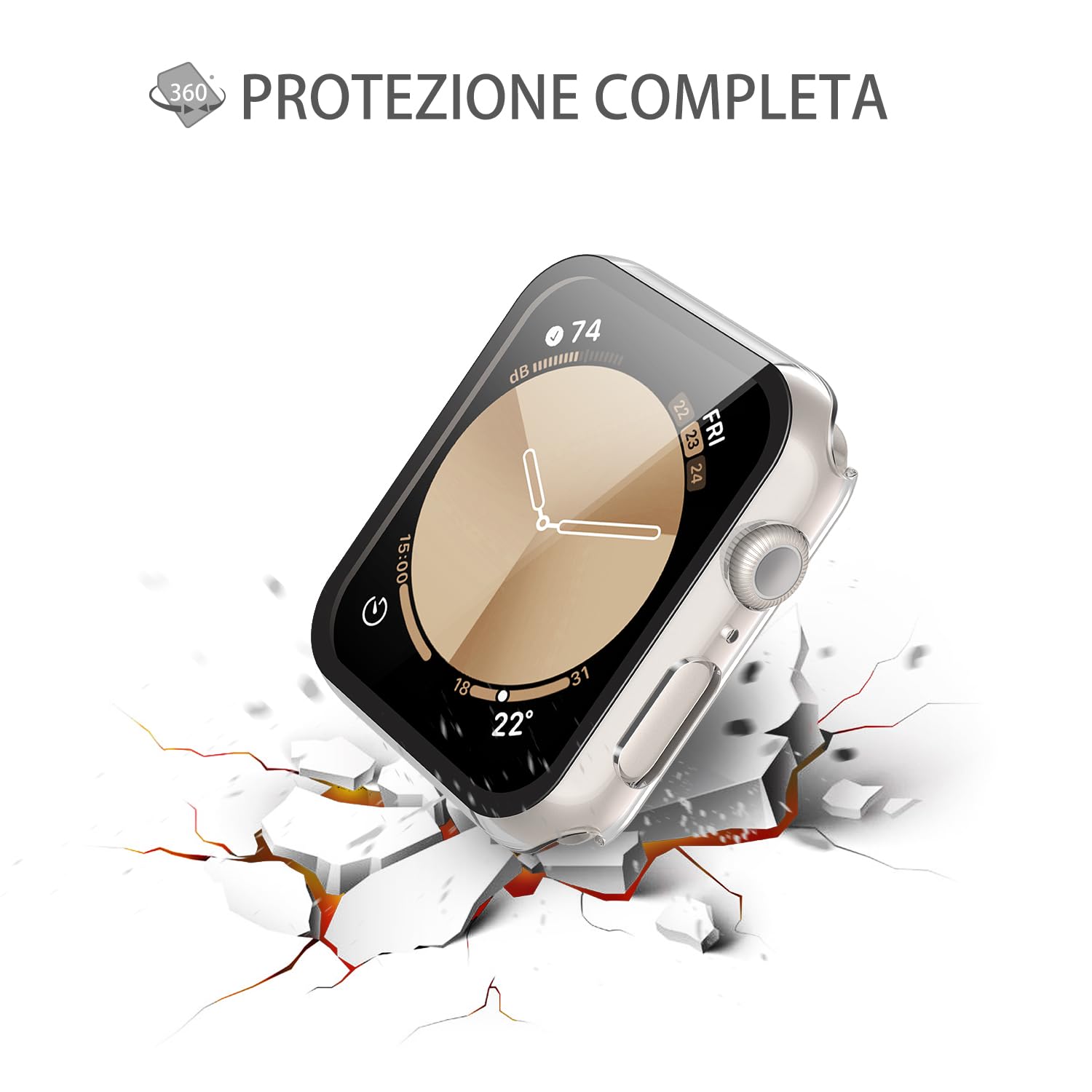 Misxi 2 Pezzi PC Cover Protezione in Vetro Temperato Compatibile con Apple Watch SE3/SE2/SE/Serie 6/Serie 5/Serie 4 44mm, Custodia Resistente Graffi Leggero per iWatch, 1 Luce Stellare + 1 Trasparente