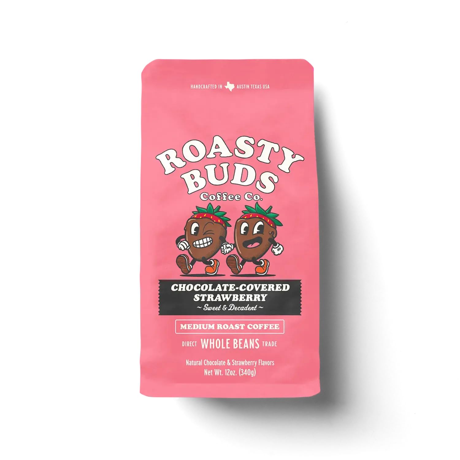 Roasty Buds Chocolate Strawberry Whole Bean Coffee – 12oz Bag | Medium Roast | 100% Arabica Beans | Dessert-Inspired, Gluten-Free, Non-GMO, No Sugar or Dairy | Fresh-Roasted Flavored Coffee