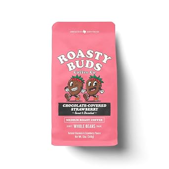 Roasty Buds Chocolate Strawberry Whole Bean Coffee 12oz Bag | Medium Roast | 100% Arabica Beans | Dessert-Inspired, Gluten-Free, Non-GMO, No Sugar or Dairy | Fresh-Roasted Flavored Coffee