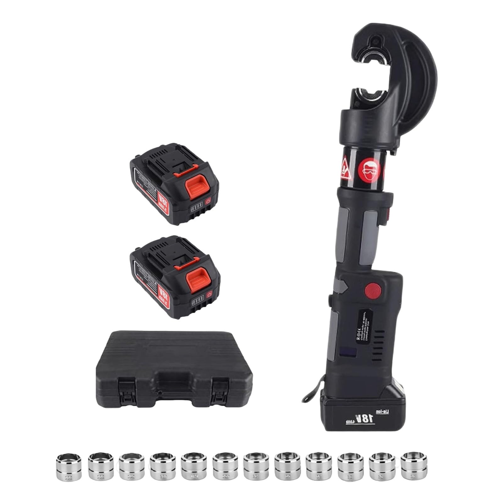 12 Ton Cordless Hydraulic Wire Crimper with Dual Batteries, 18V Cable Lug Press Tool Kit 16-400mm² 800MCM, Digital LED Screen Copper PEX Pipe Clamp, Auto-Reset