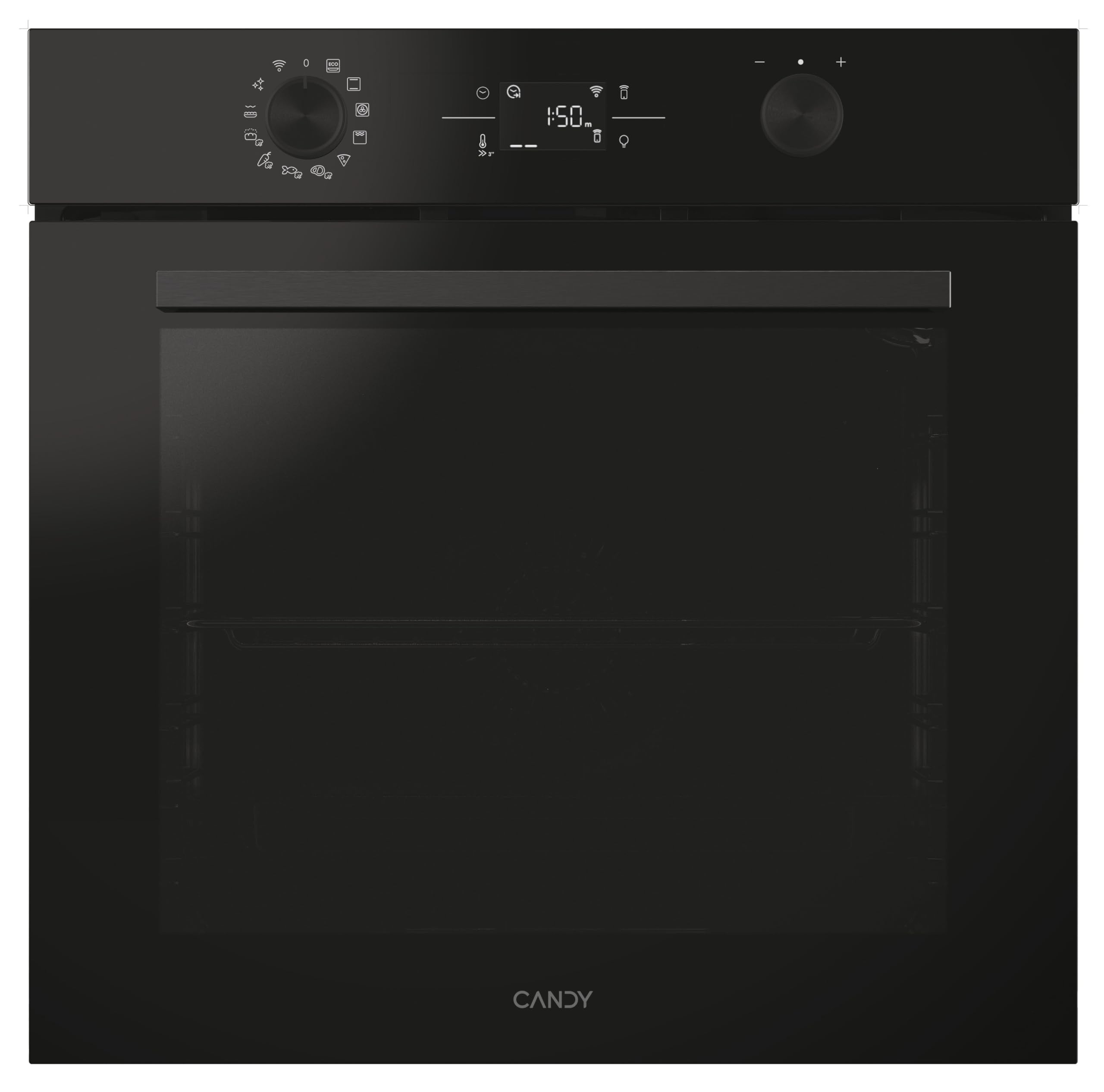 Candy C-Bake 600 CA6 N5B3EYTB, Horno Multifunción, 78L, WIFI, 3300W, 1 Bandeja y 2 Rejillas, Pirólisis + Aquálisis, Convección, 13 Funciones, Puerta 4 Cristales, Full Black