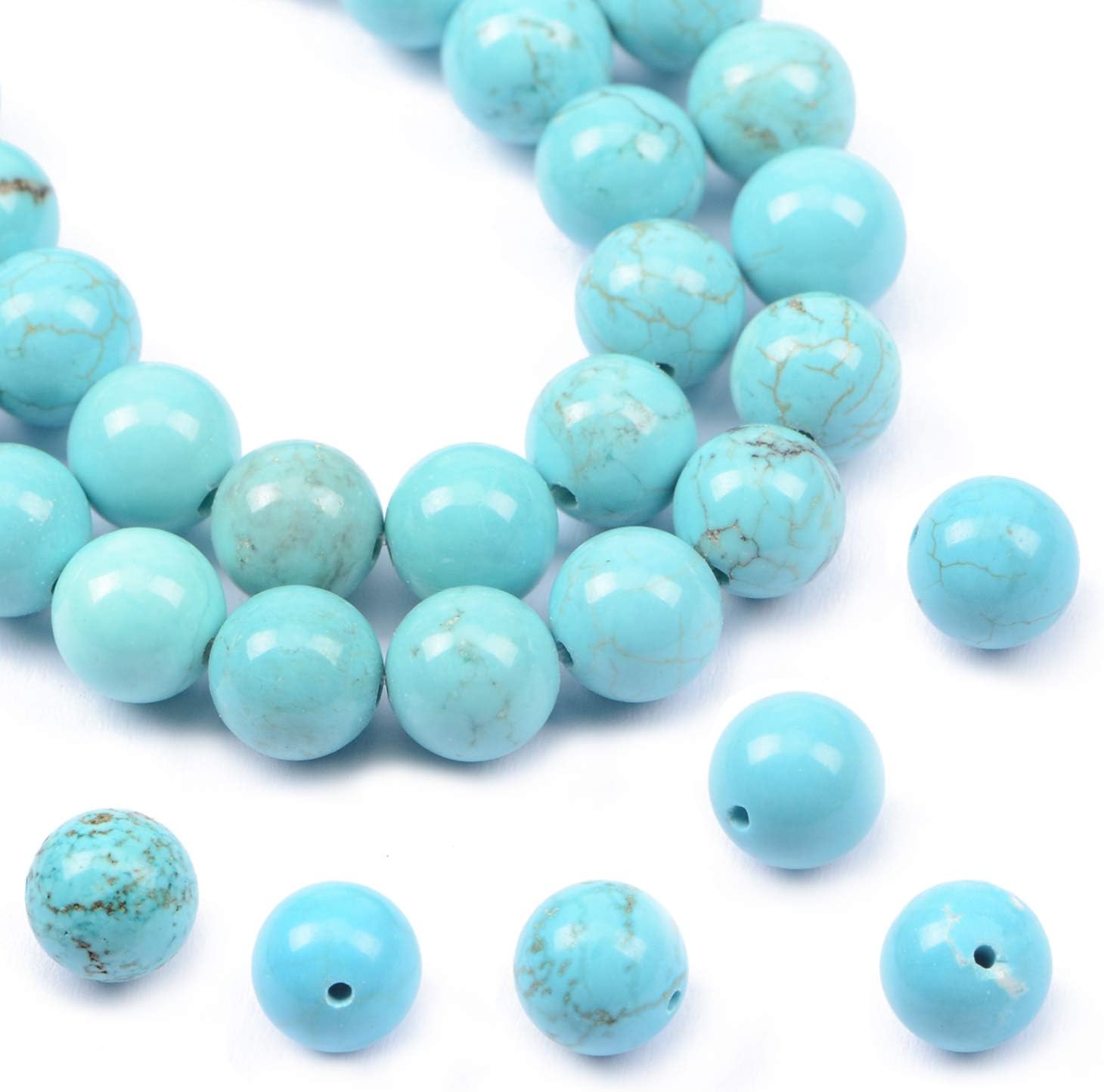AD Beads Natural Gemstone Round Loose Beads 15" for Bracelet Necklace Earrings Jwelery Making Crafts DIY (6mm, Blue Turquoise)