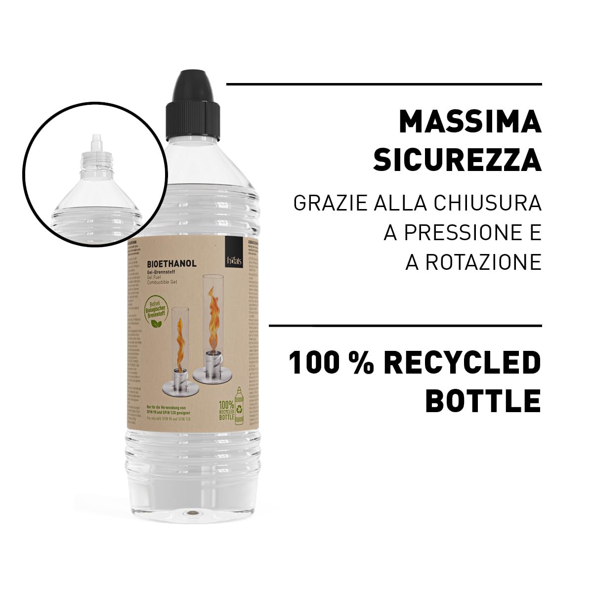 höfats - SPIN bioetanolo gel - Etanolo senza fumo e fuliggine 6x1 litro - Bioetanolo combustibile per SPIN 90 | 120 Camino da Tavolo, camino bioetanolo