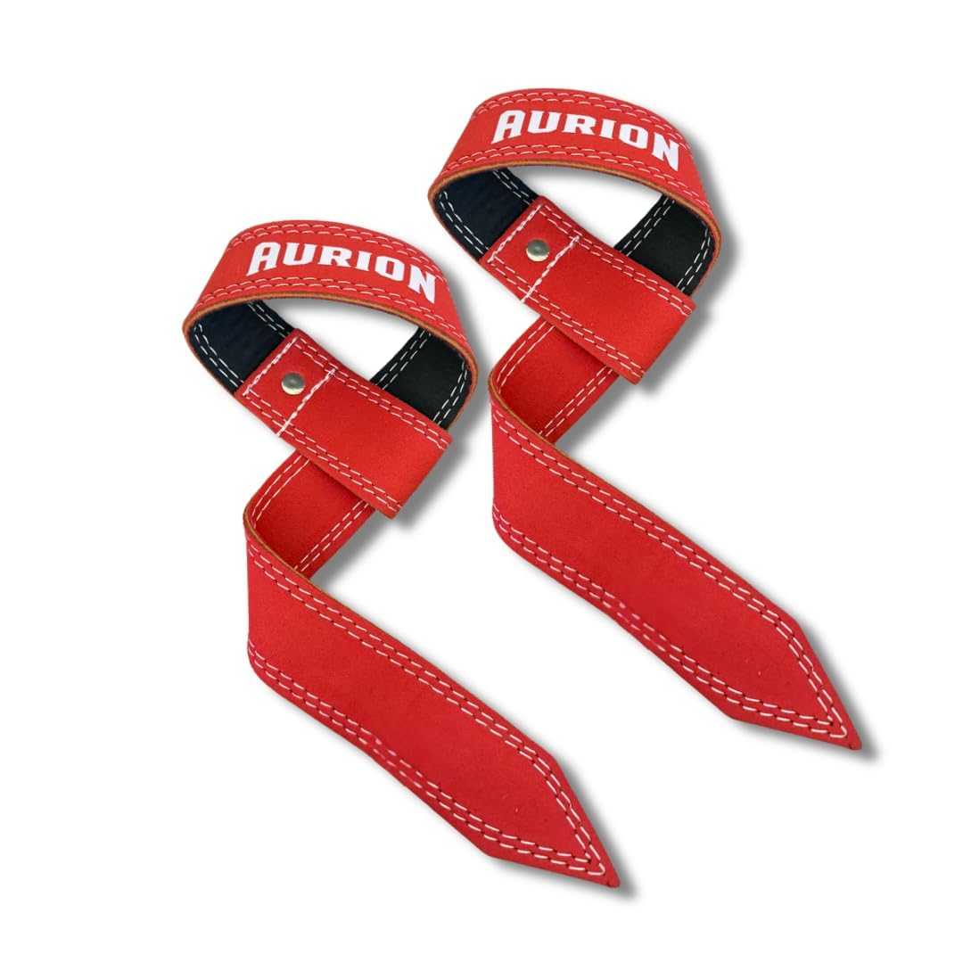 Aurion by 10 Club Fitness 1.5" Premium Genuine Leather Lifting Wrist Straps for Men and Women Wrist Support 19" in Length