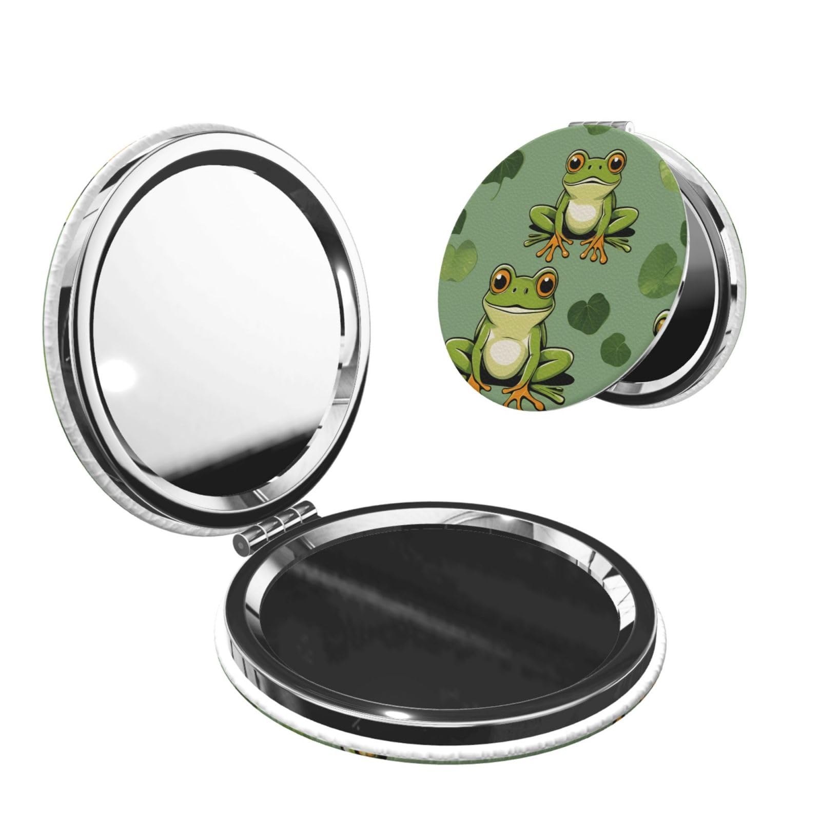 Sdfhu Round Shape Frog Print Adorable Appearance Portable Makeup Mirror On-The-Go Use Functional Unique Accessory