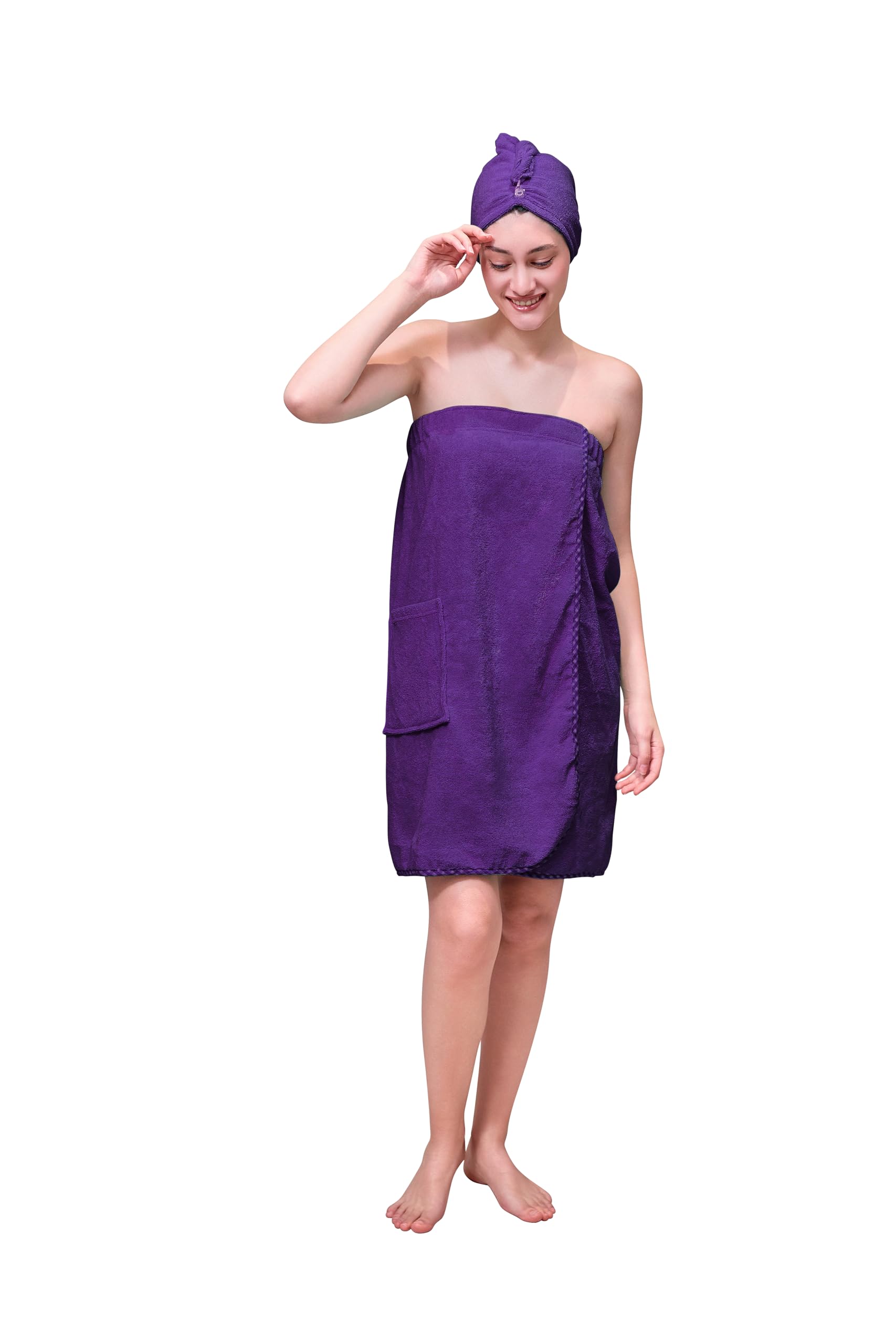 Sofprace Women's Purple Spa Wrap & Hair Towel Body Wrap Adjustable Closure Bathrobe, Large