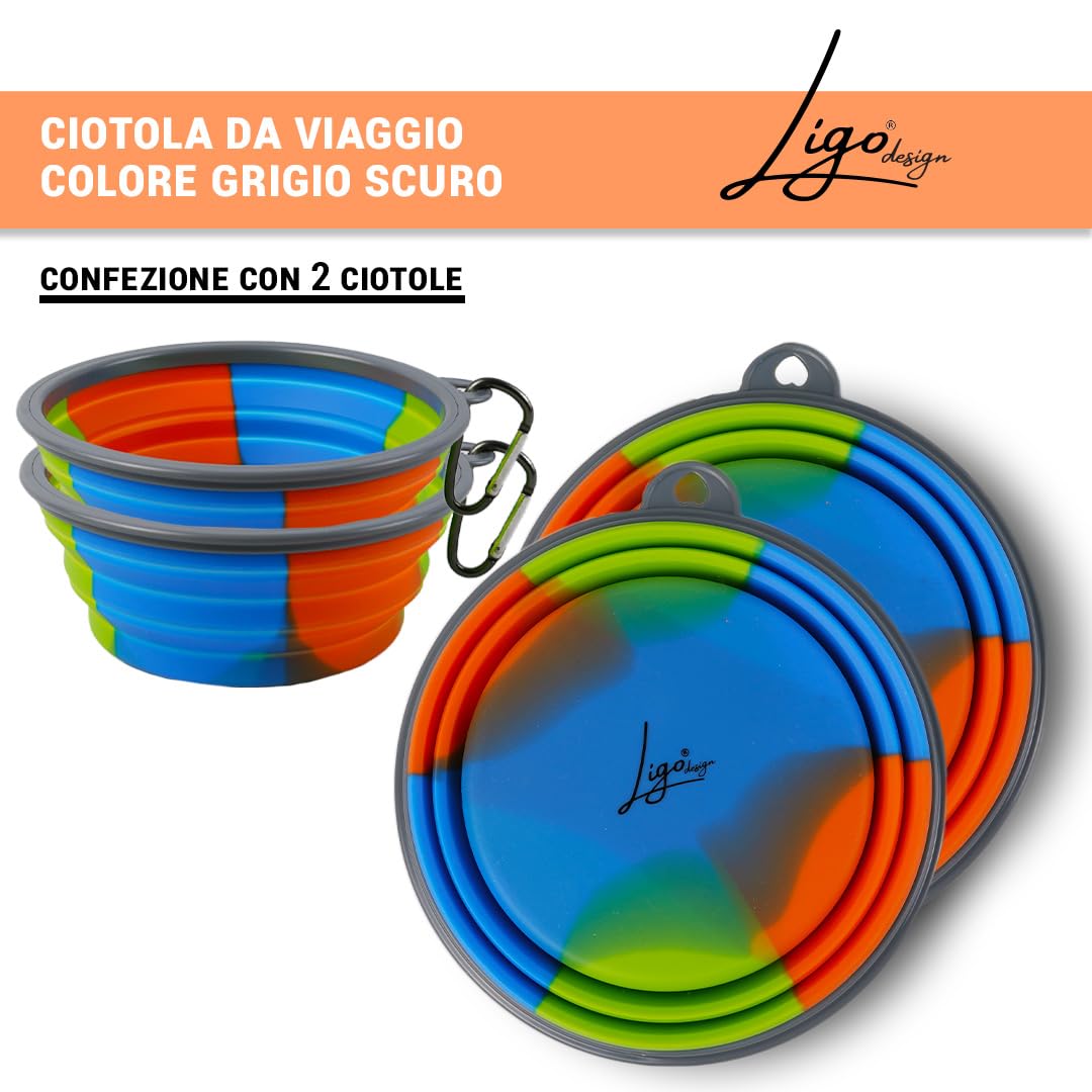 Ligo - EBBY 2PCS Dog Bowl, Travel Bowl, Portable Water and Food Bowl, Collapsible Bowl with Carabiner (DARK GREY)