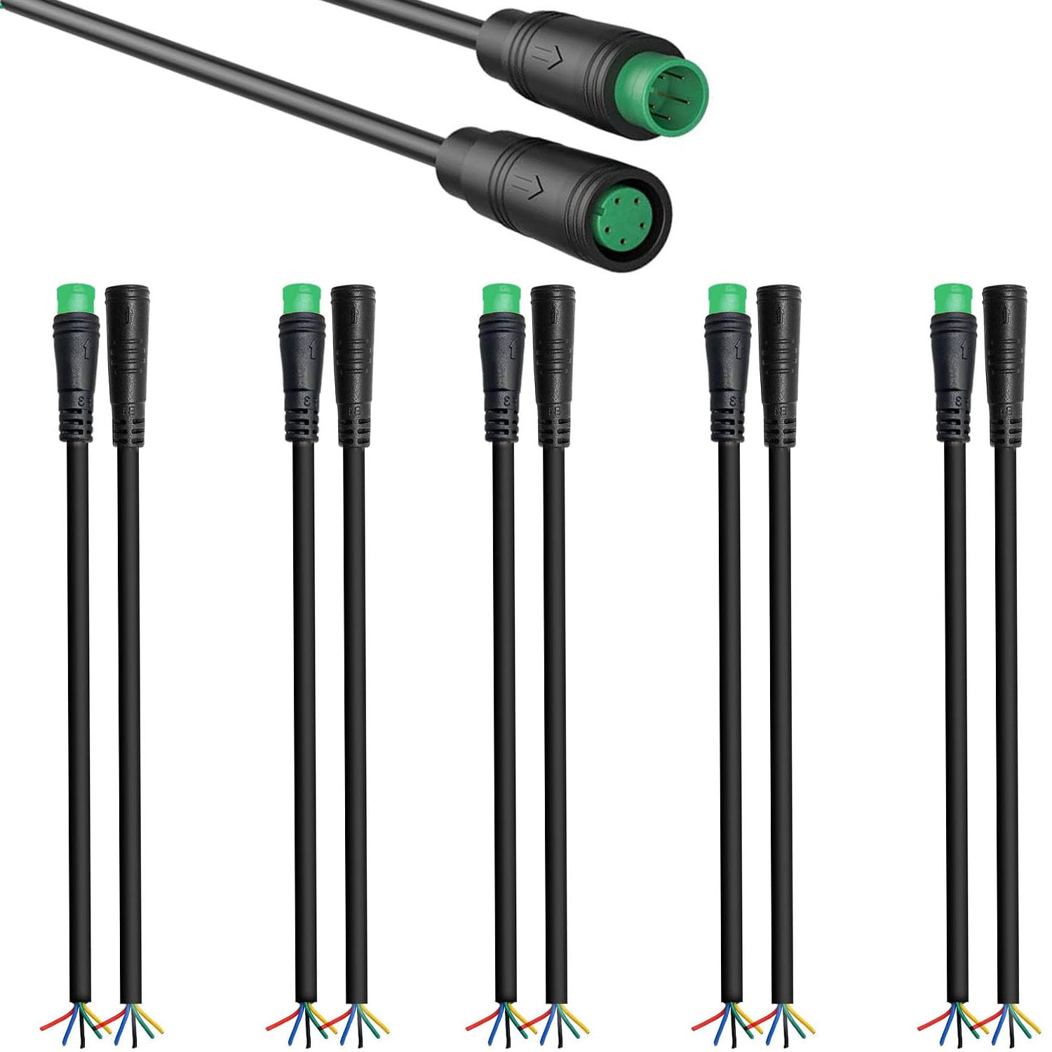 RUNCCI-YUN 5 par 5 par 5-pinowy wodoodporny przedłużacz do roweru elektrycznego, gniazdo kabla żeńskiego i męskiego, złącze 5-pinowe do oświetlenia roweru elektrycznego, projekty rowerowe DIY (20 cm)