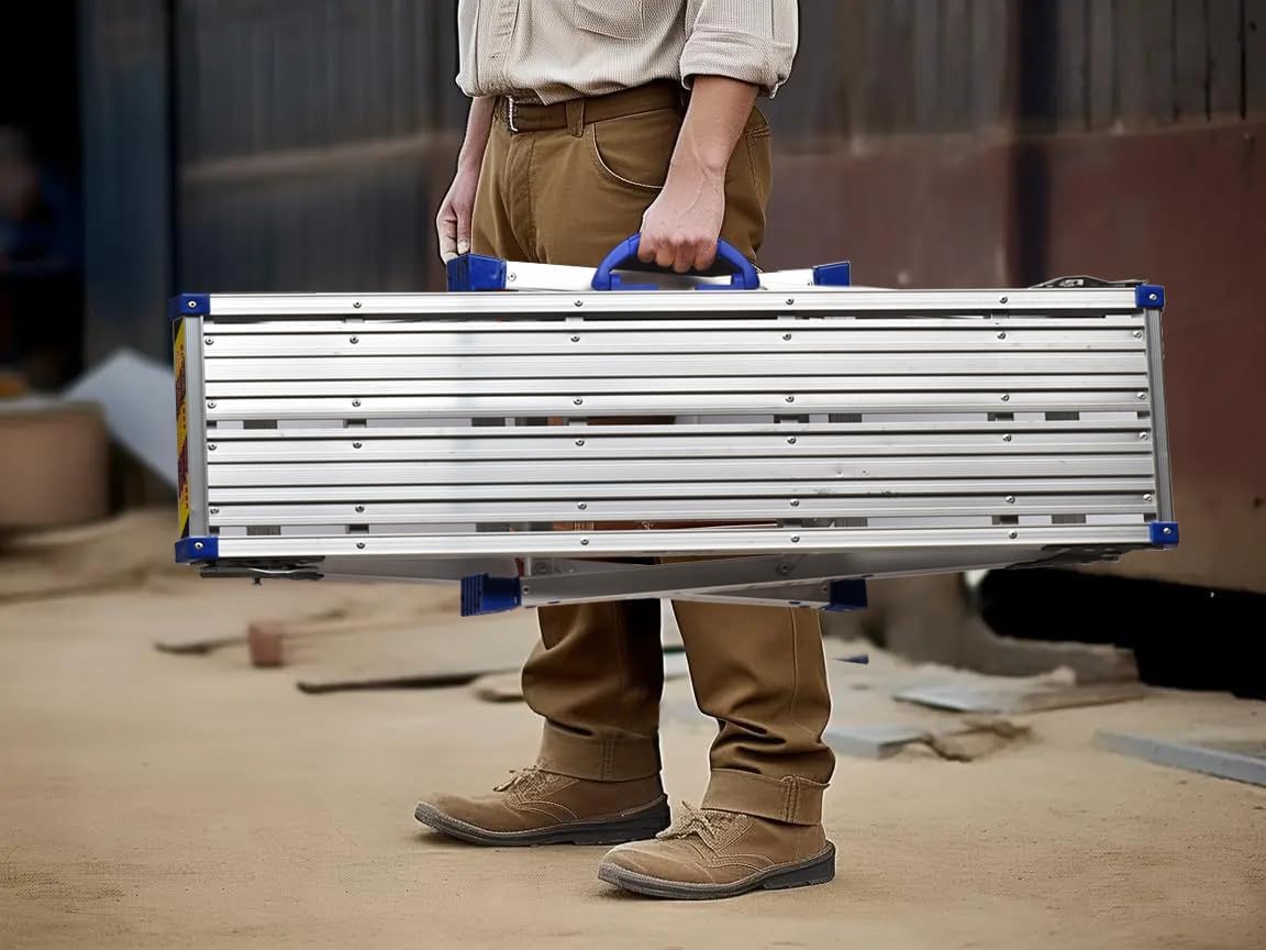 Piattaforma di lavoro100x 30cm, Scaletta pieghevole a 2 gradini in alluminio, Banco da lavoro altezza regolabile, con piedini in gomma antiscivolo e serrature di sicurezza, portata di 150kg