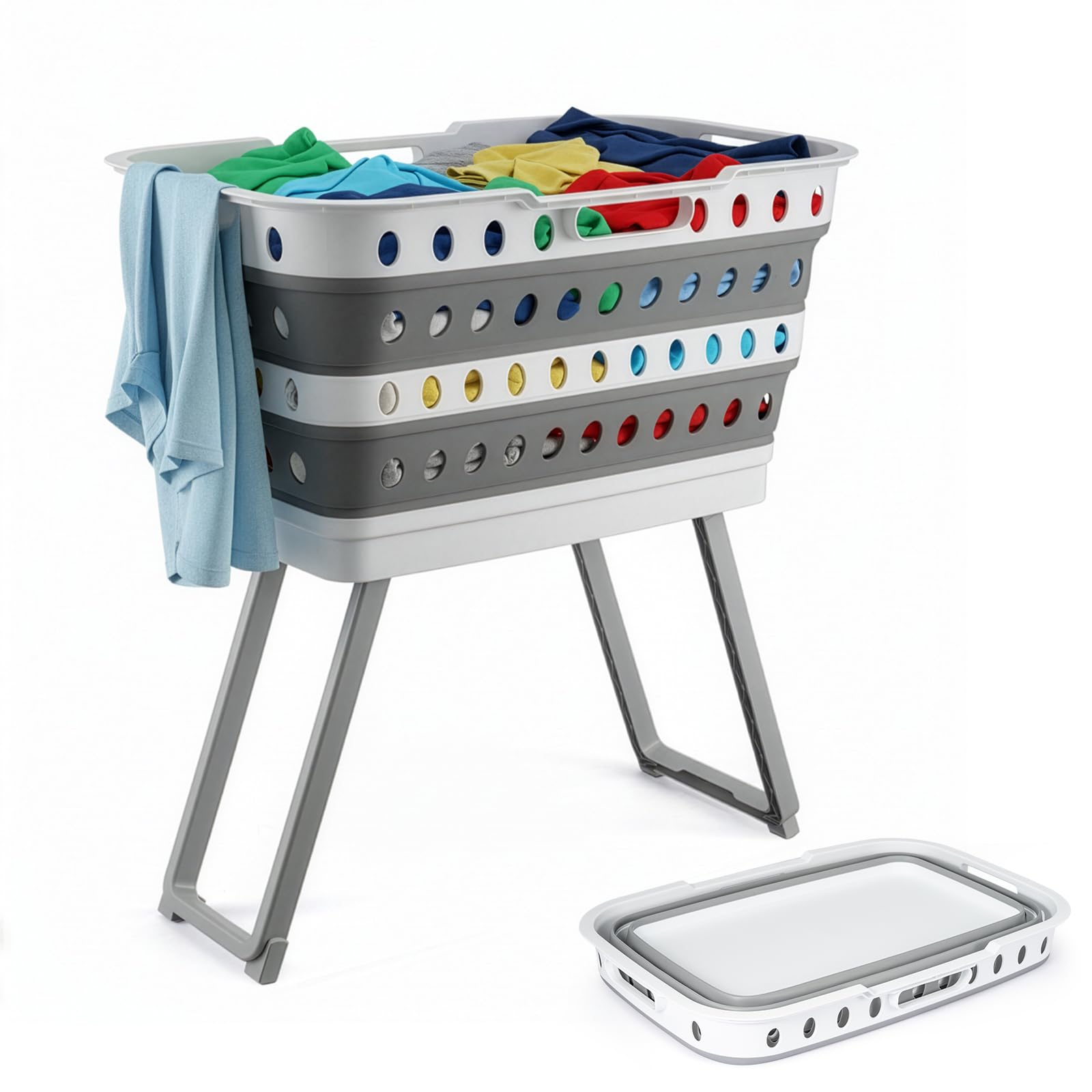 LN Cozy CORNE Large Capacity Foldable Laundry Basket with Standing Legs Collapsible Hamper