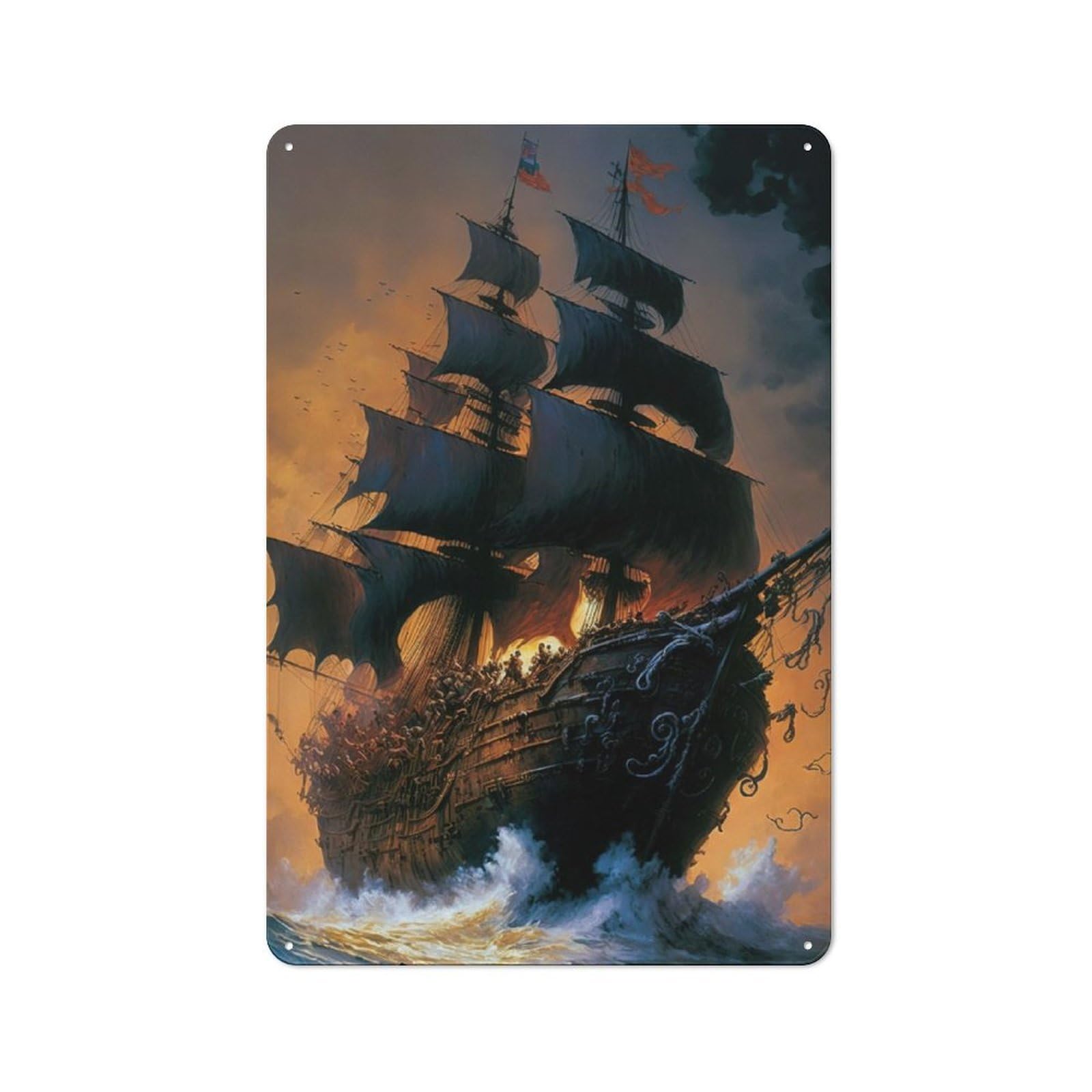 Junmoney Pirate Ship For Man Cave Or Games Room, Retro Metal Plaque 30X20cm, For Metal Sign Collectors, For Garage And Workshop Walls
