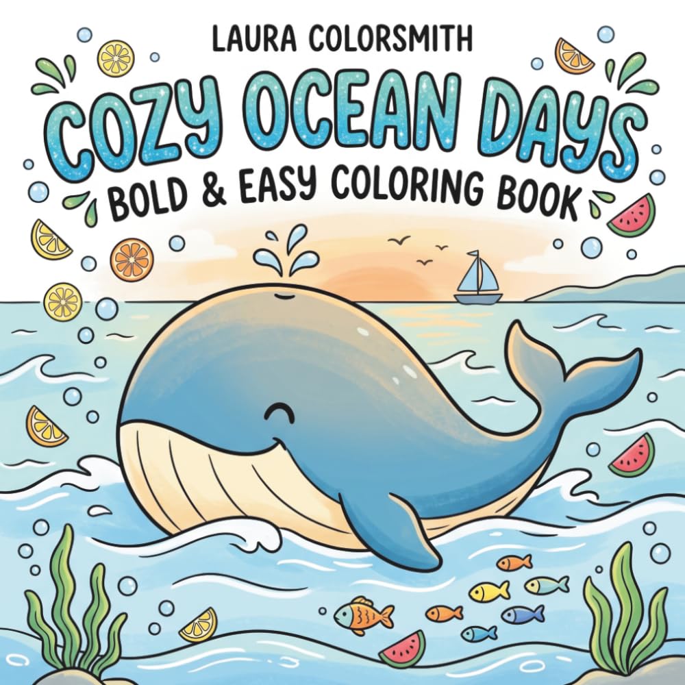 Cozy Ocean Days - Bold & Easy Coloring Book: Cute Ocean-Themed Designs with Sea Animals for Relaxation and Stress Relief (Summer Coloring Book)