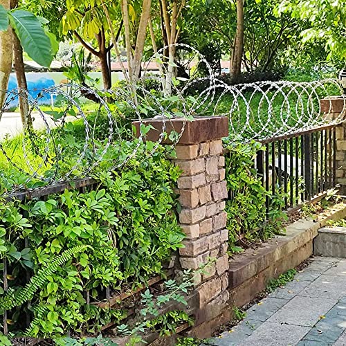 Galvanized Stainless Steel Razor Wire, Concertina Fencing Roll, Security Isolation Barrier, Anti-Climb Protection, Silver 45cm Razor Ribbon for Theft Prevention