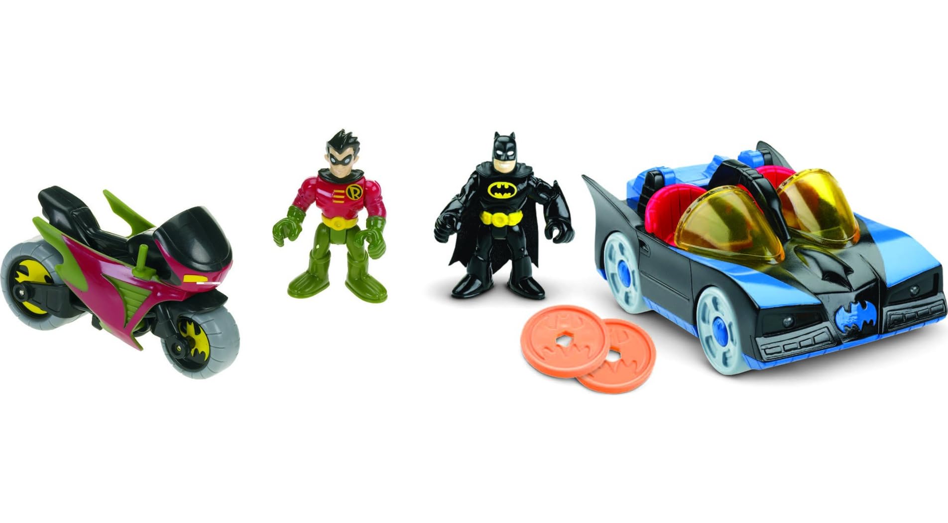 Fisher-Price Imaginext DC Super Friends Preschool Toy Batman Batmobile & Cycle Vehicle Set, 2 Figures, for Pretend Play Kids Ages 3+ Years