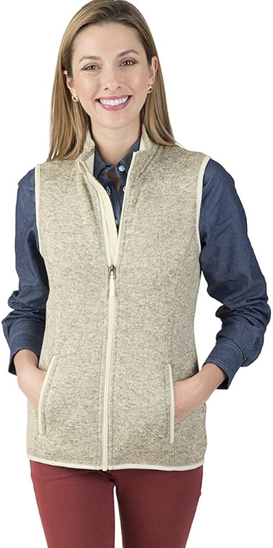 Charles River Apparel Women's Pacific Heathered Vest | Lightweight sweater fleece vest with brushed interior, stand collar, zip pockets, and tailored fit for work or everyday wear.